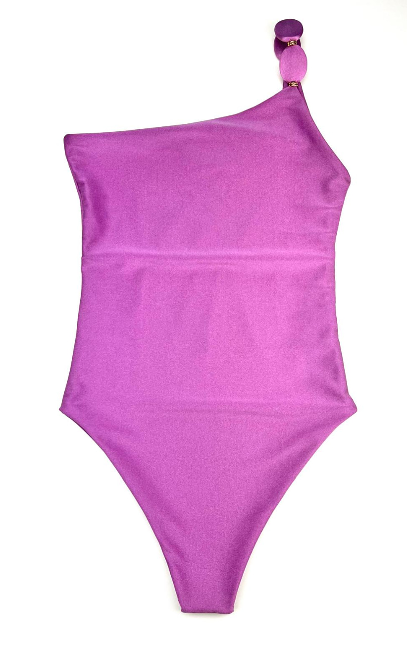 Luna One-Shoulder Beaded Strap Bodysuit in Mauve Pink