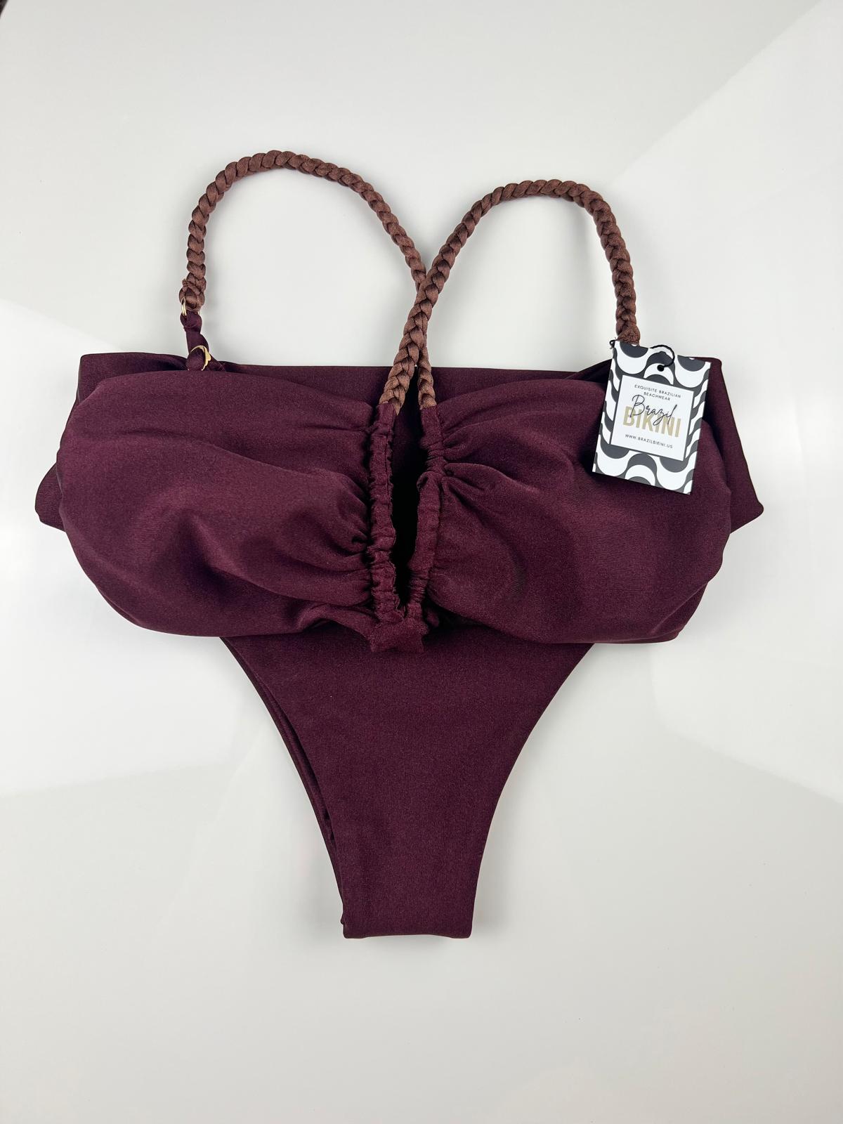Maroon Monokini – Fitness & Swim Bodysuit with Brazilian Cut and Braided Straps