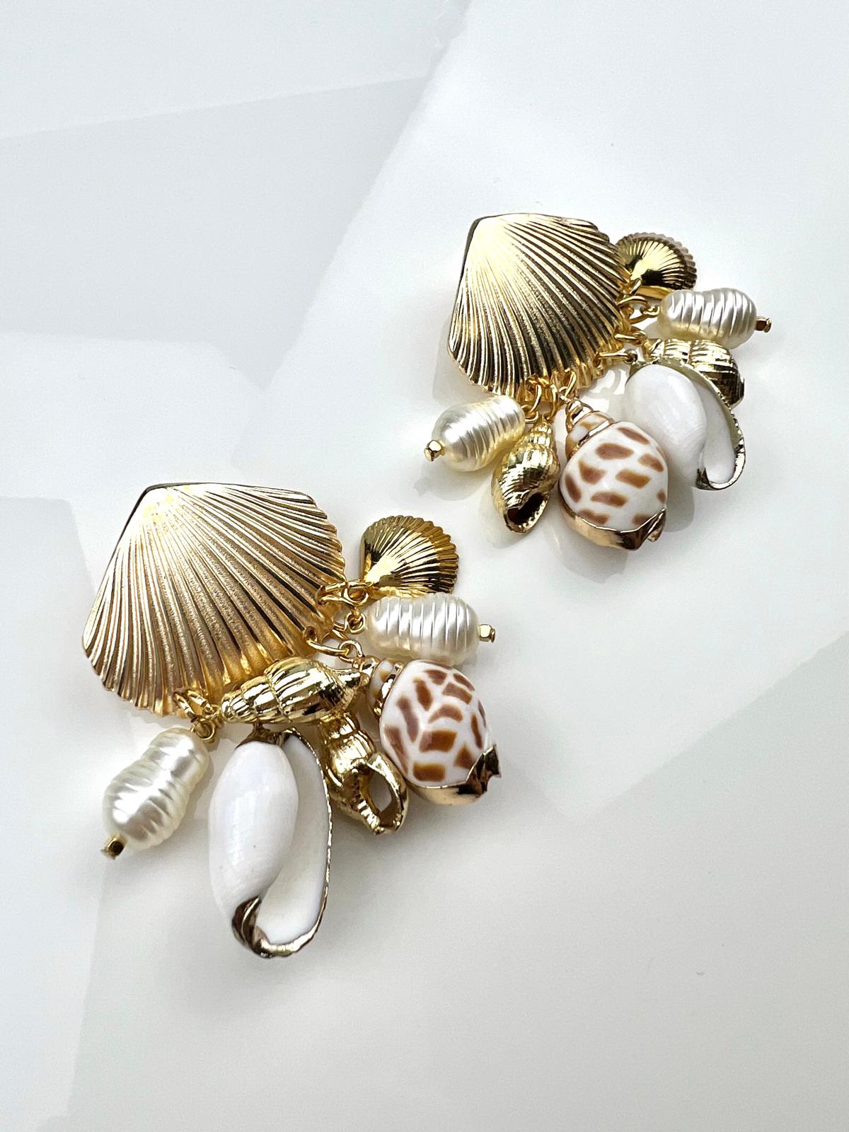 White & Gold Shell Earrings