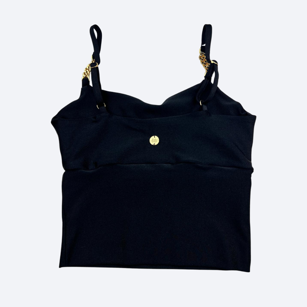 Black Sculpt Fit Crop Top with Gold Chain Straps - Irina