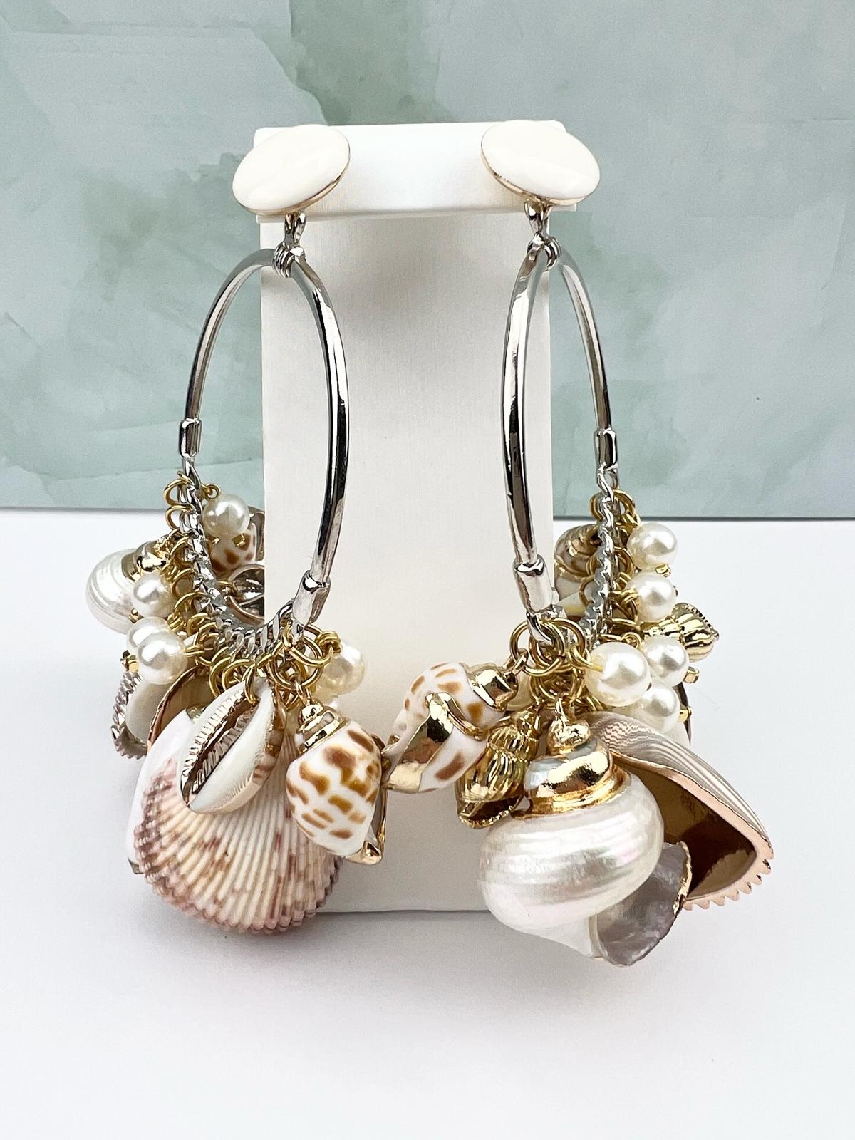 Coastal Boho Dangle Earrings with Natural Seashell Charms