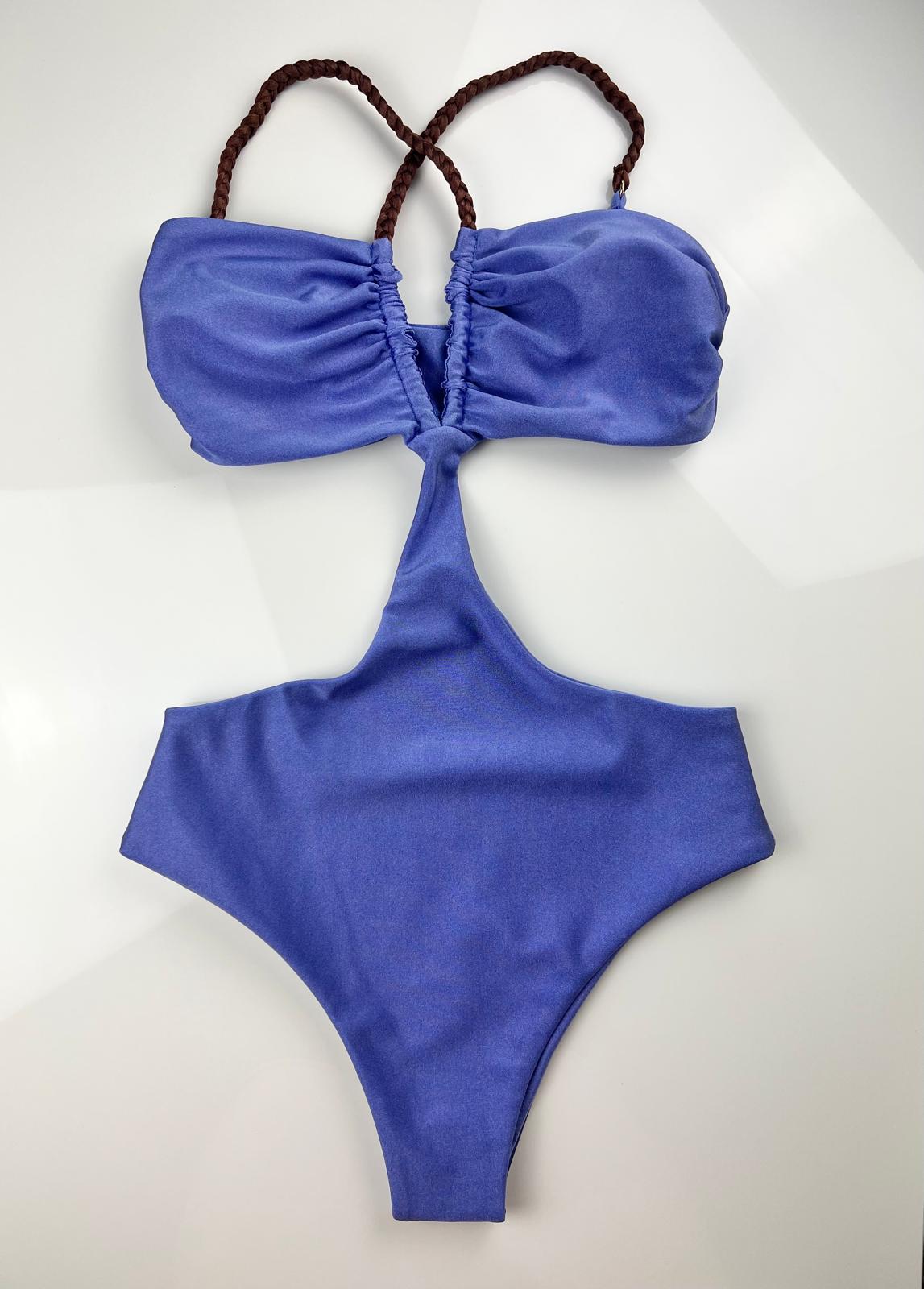 Sky Blue Monokini – Fitness & Swim Bodysuit with Brazilian Cut and Braided Straps