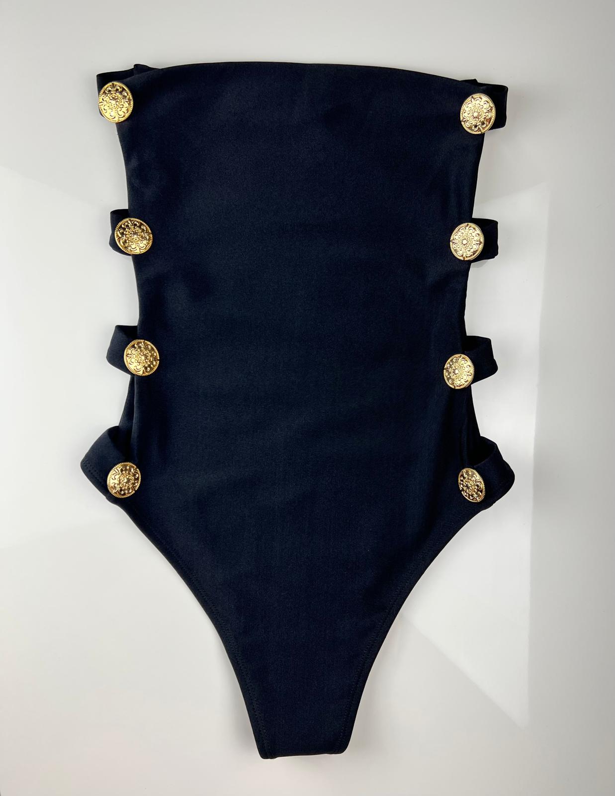 Gold Side Button One-Piece Swimsuit