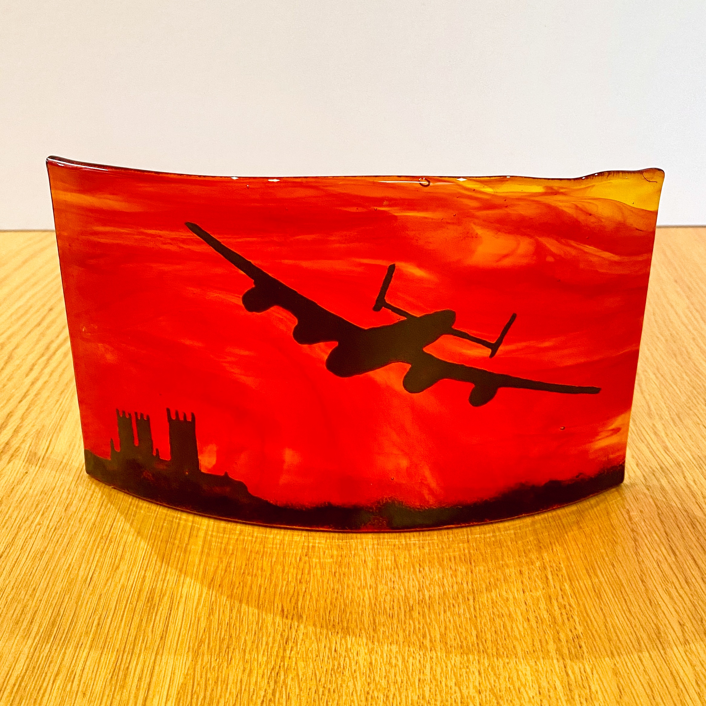 Lancaster Bomber Free standing curved glass