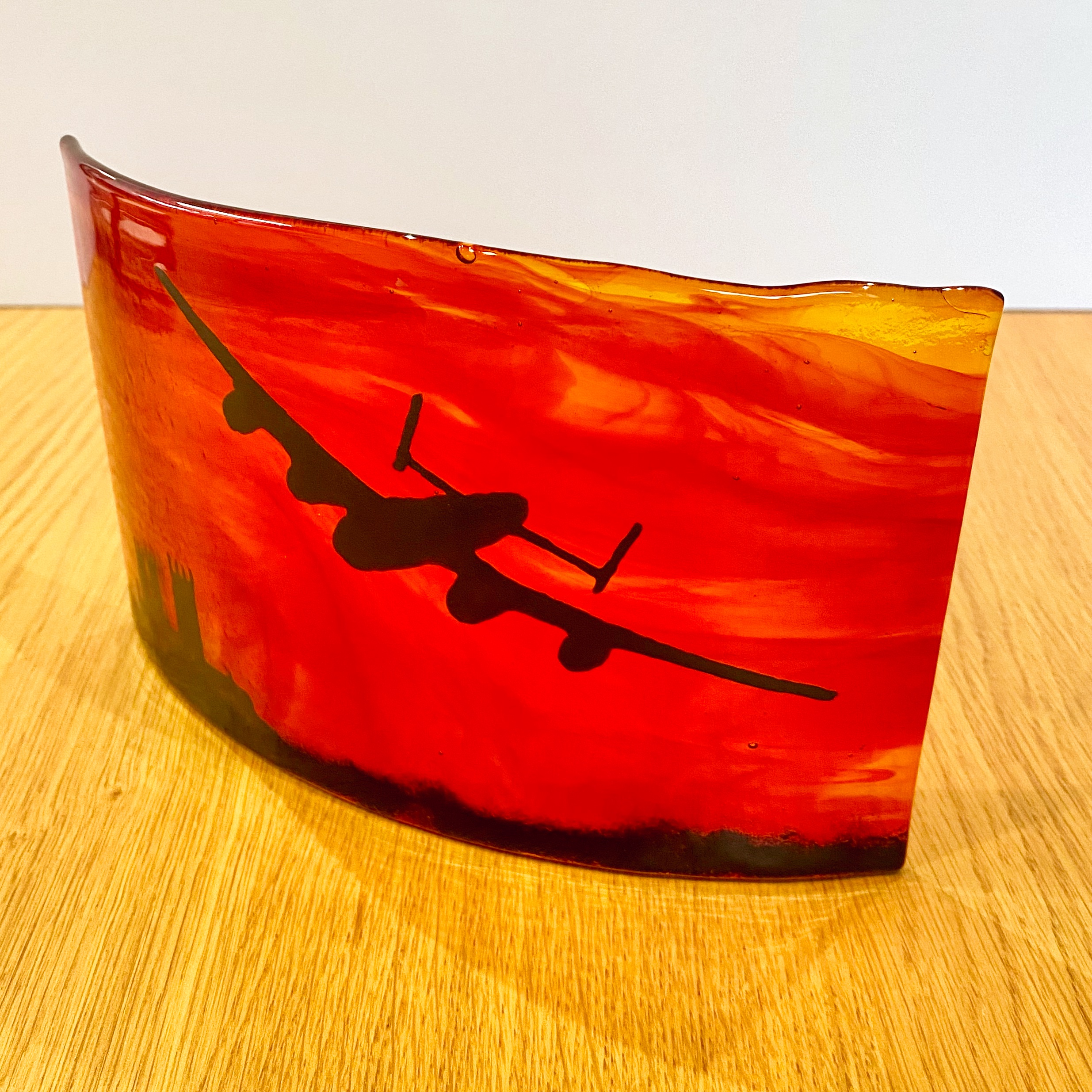 Lancaster Bomber Free standing curved glass
