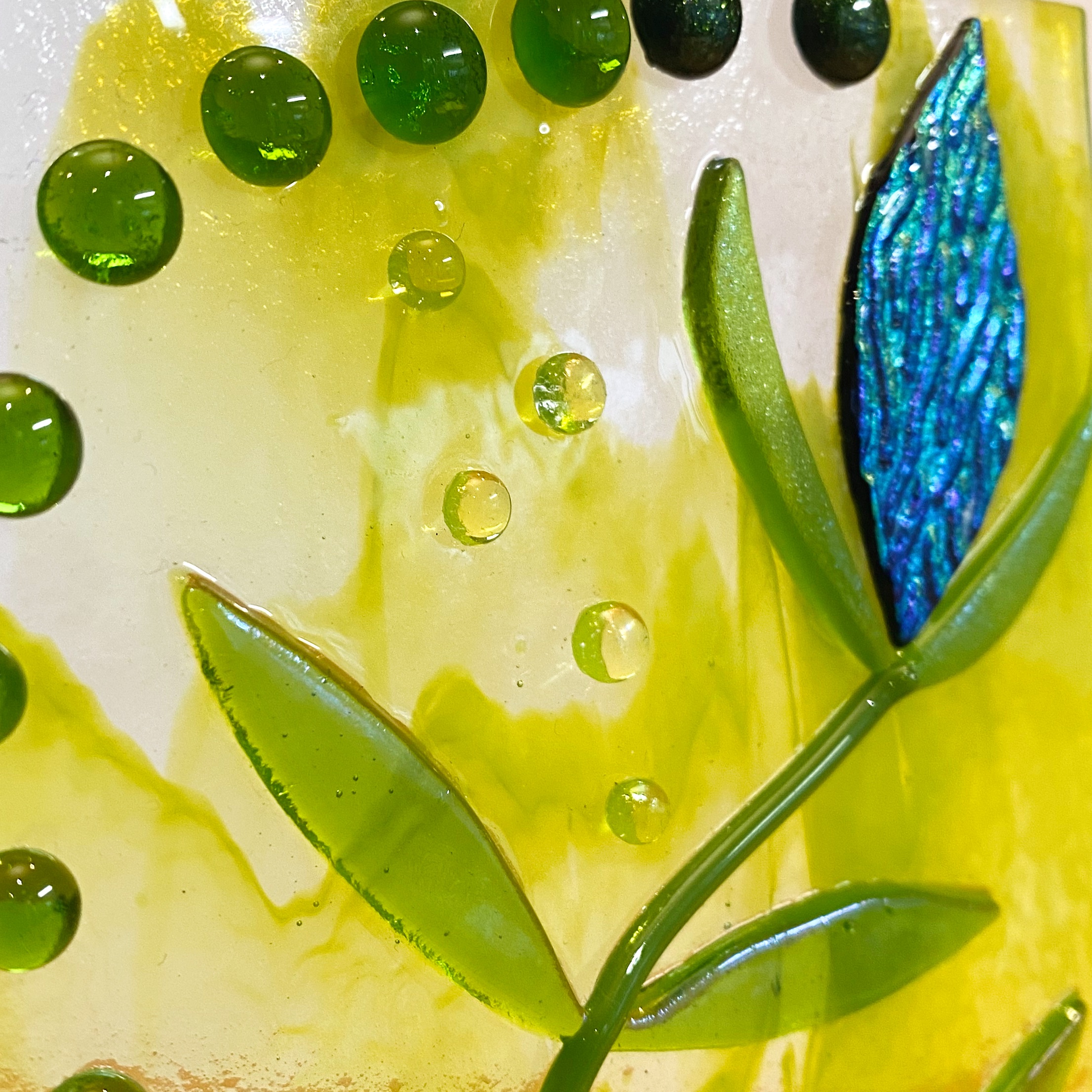 Dichroic Blue flower bud and leaves