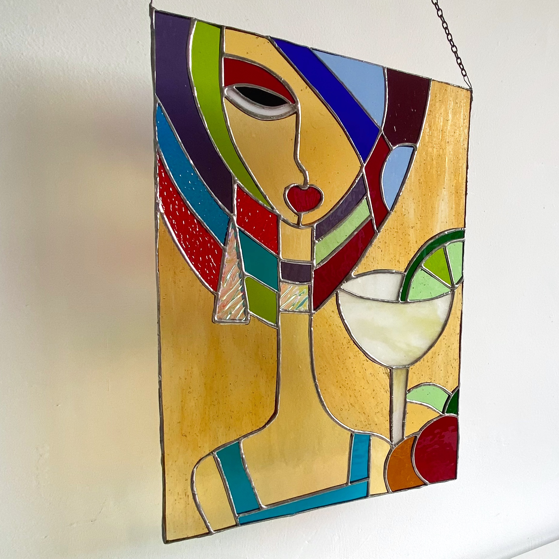 Contemporary Stained glass cocktail lady