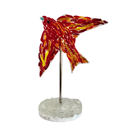 Red Glass Bird Sculpture