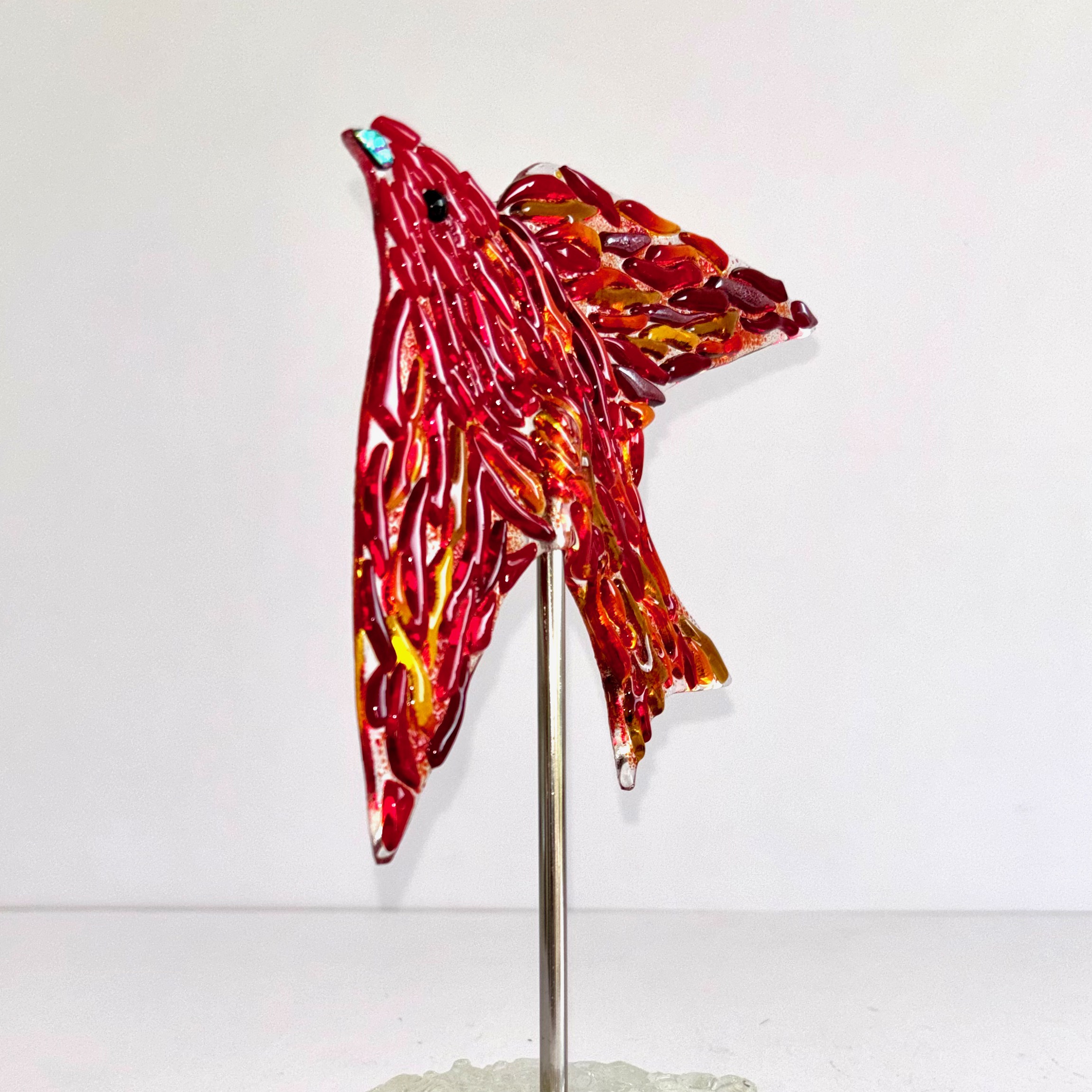 Red Glass Bird Sculpture