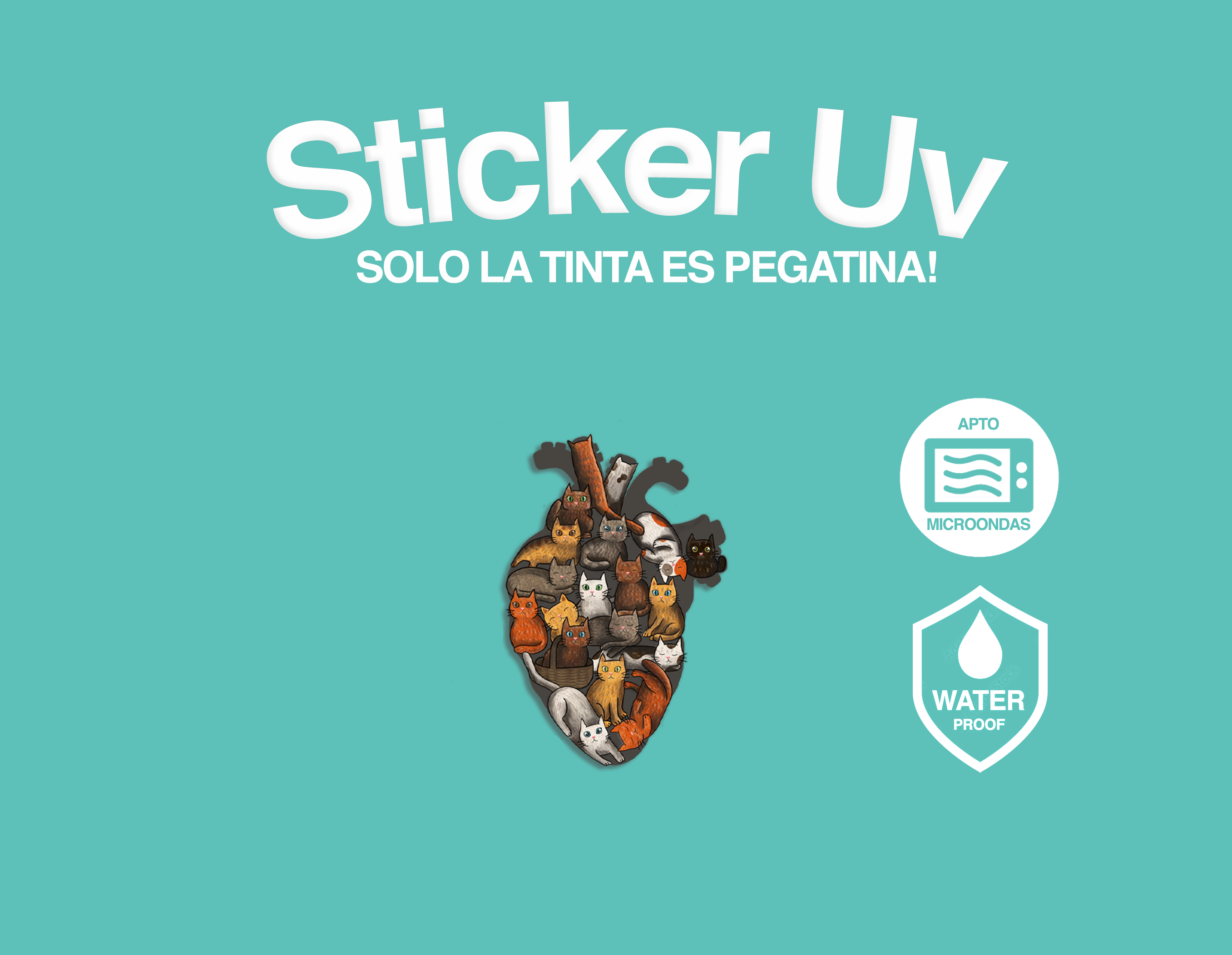 Sticker UV Corazón de Gatos