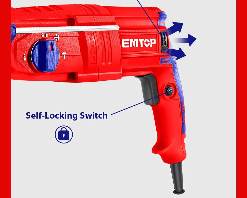 Emtop Heavy Duty Rotary Hammer Drill 800W With 5 Pcs Drilling Accessories – 100% Copper & Original – ERHRL801