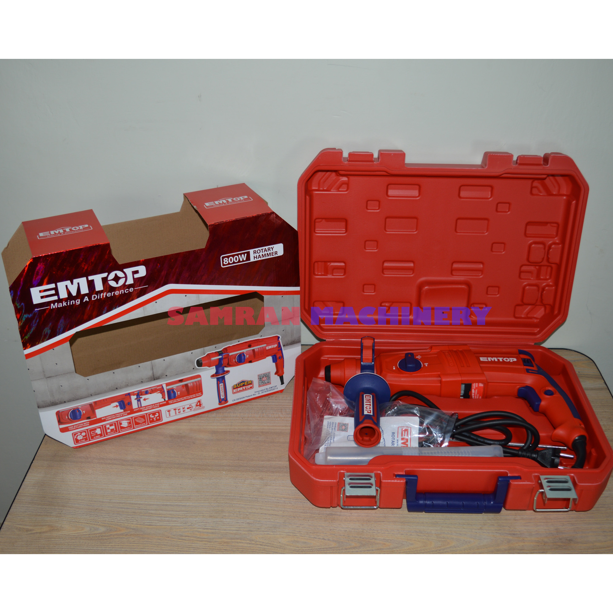 Emtop Heavy Duty Rotary Hammer Drill 800W With 5 Pcs Drilling Accessories – 100% Copper & Original – ERHRL801