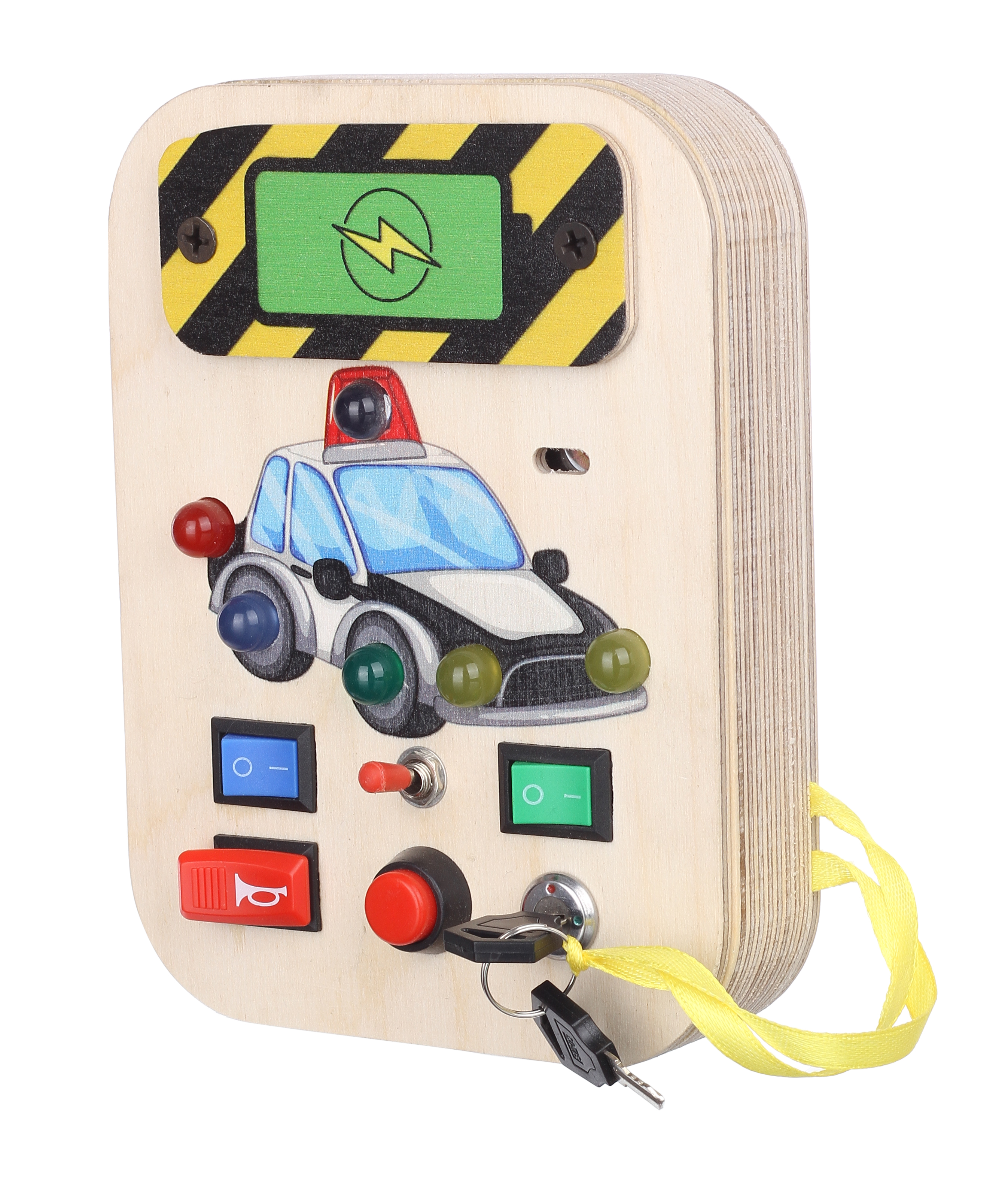 Bakiau Busy Board Mini Police Cruiser – LED Lights, Music, Switches, Montessori Sensory Toy, Travel Friendly, Key Lock Switch Fine Motor Skills, Brain Development Educational Toy for Toddlers 1-6 Yrs