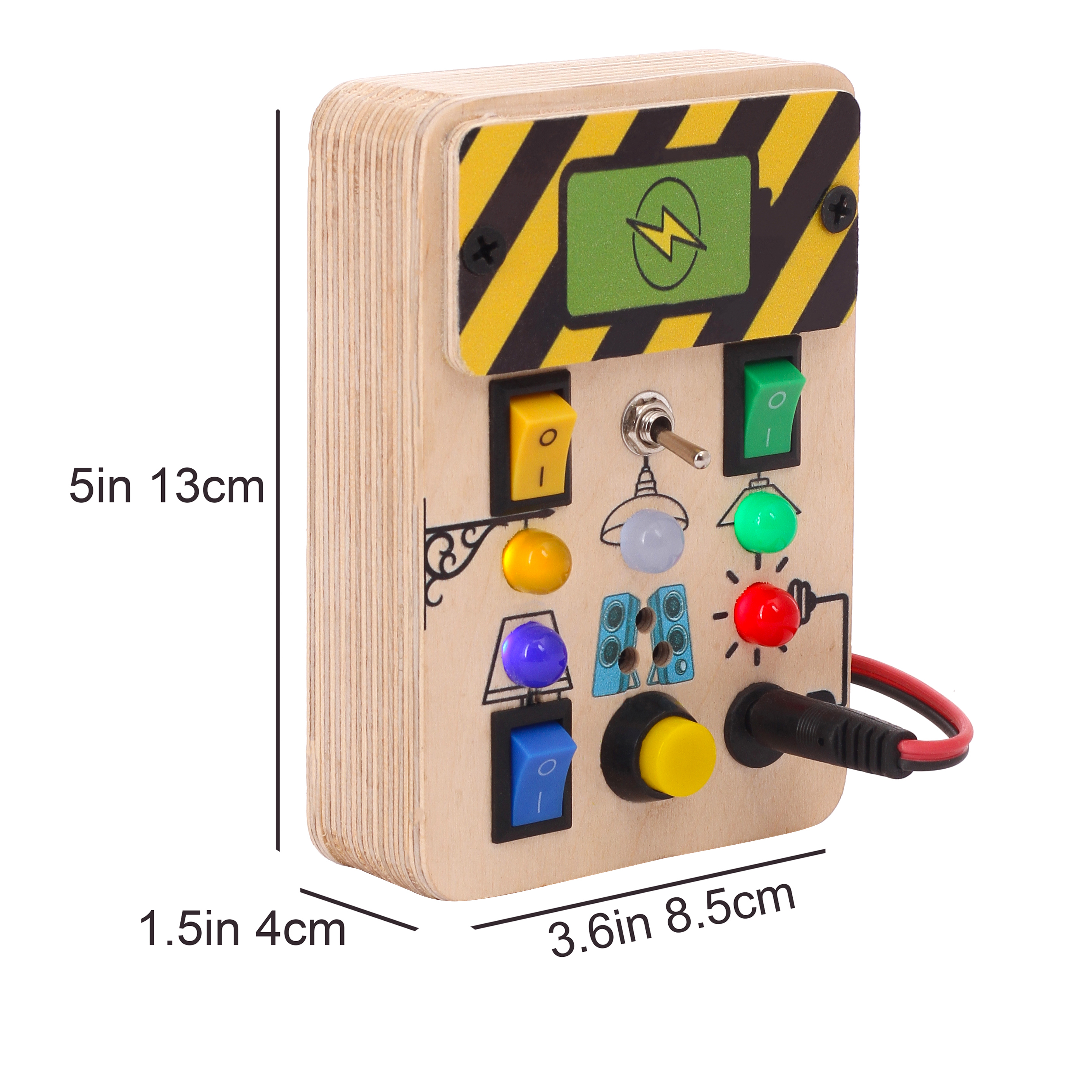 Bakiau ActionPad  – Electric Busy Board with 5 Lights, 6 Buttons & 1 Music Rhythm | Plug, Toggle, Switch, Push Buttons | Montessori Sensory Toy for Kids | Safe Wooden Activity Board | Ages 6 Months+