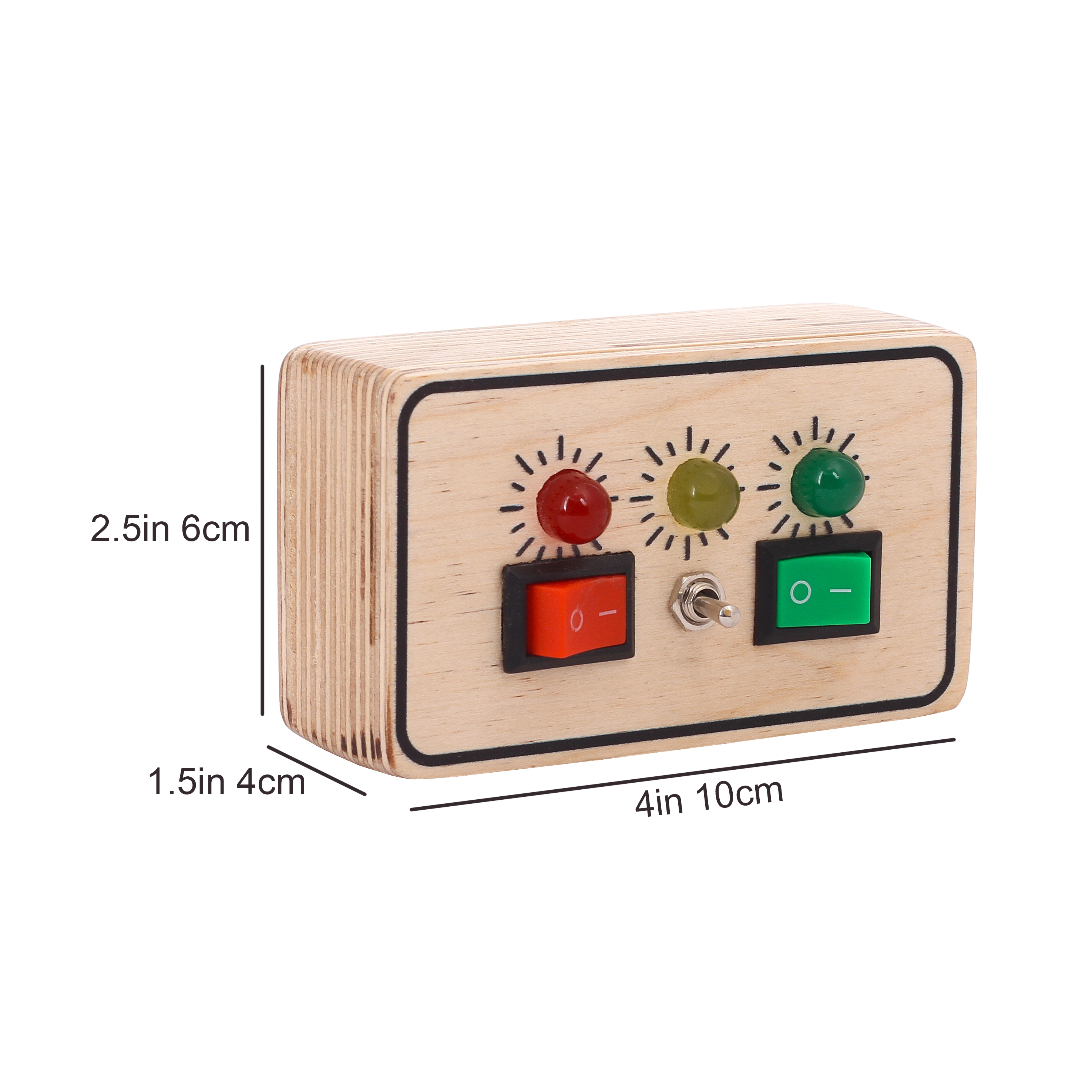 Bakiau Mini Spark – Electric Busy Board for Babies 6 Months+ | 3 LEDs & 3 Switches (2 Switch + 1 Toggle) | Montessori Sensory Toy | Safe & Travel-Friendly Wooden Activity Board for Early Motor Skills