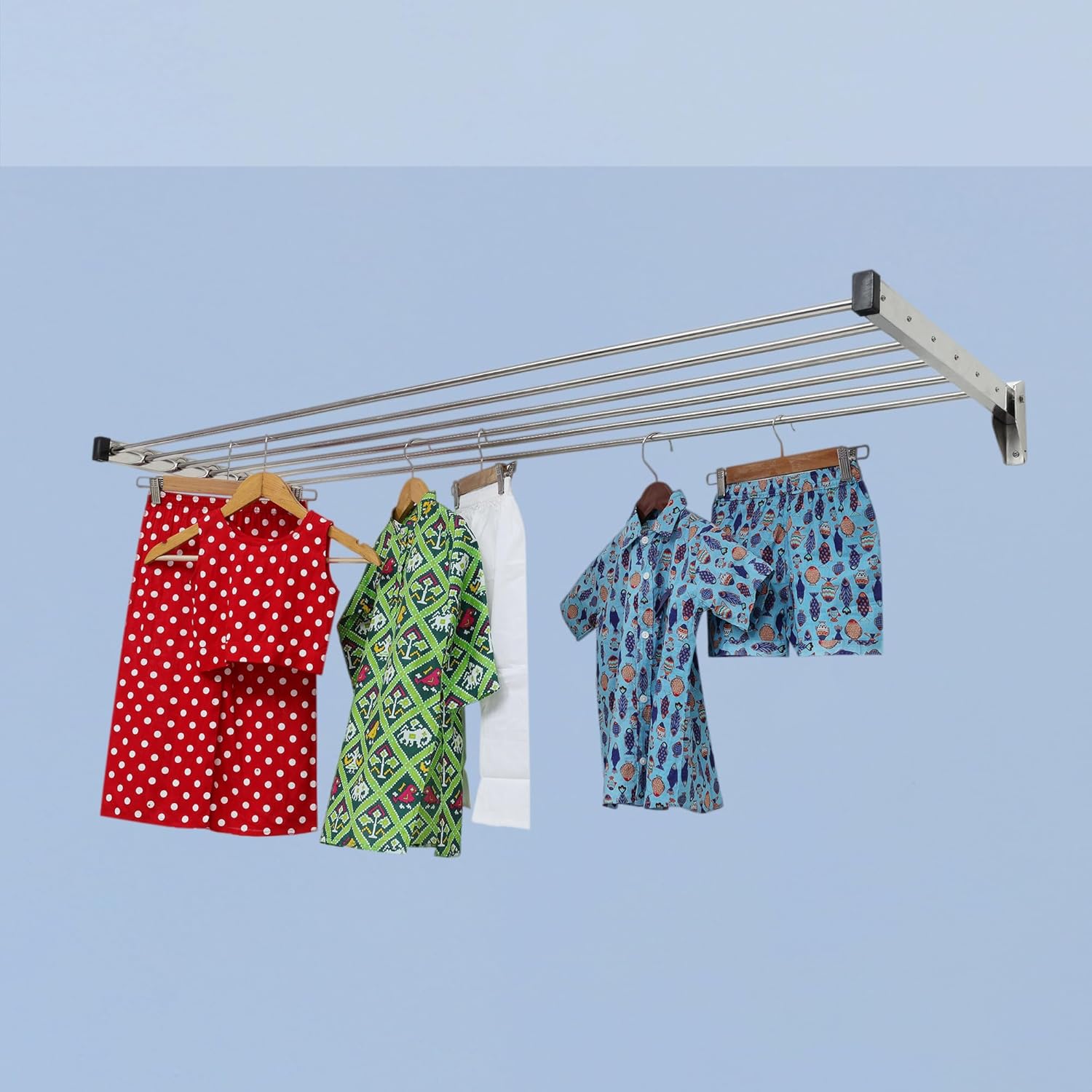 SOLUTION SAHAB Stainless Steel Heavy Duty 6 Pipe X 5 Feet Wall Mounted Cloth Drying Stand Foldable | Cloth Stand Hanger | Cloth Drying Stand