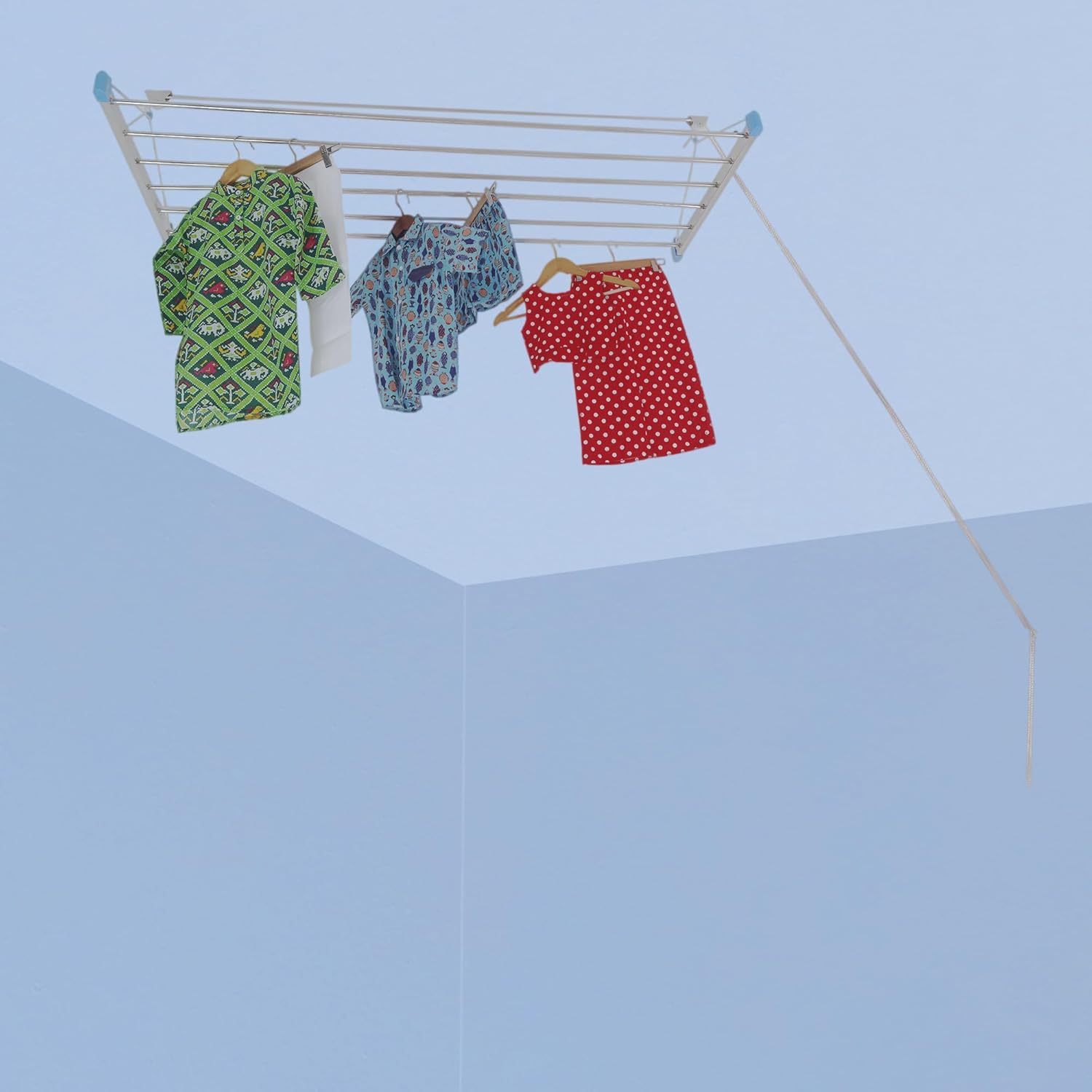 SOLUTION SAHAB Ceiling Mounted Full Frame Rust Proof 6 Pipe X 6 Feet with UV Protected Nylon Rope Stainless Steel Ceiling Cloth Dryer/Hanger/Cloth Drying Stand for Balcony/Clothes Stand for Drying 