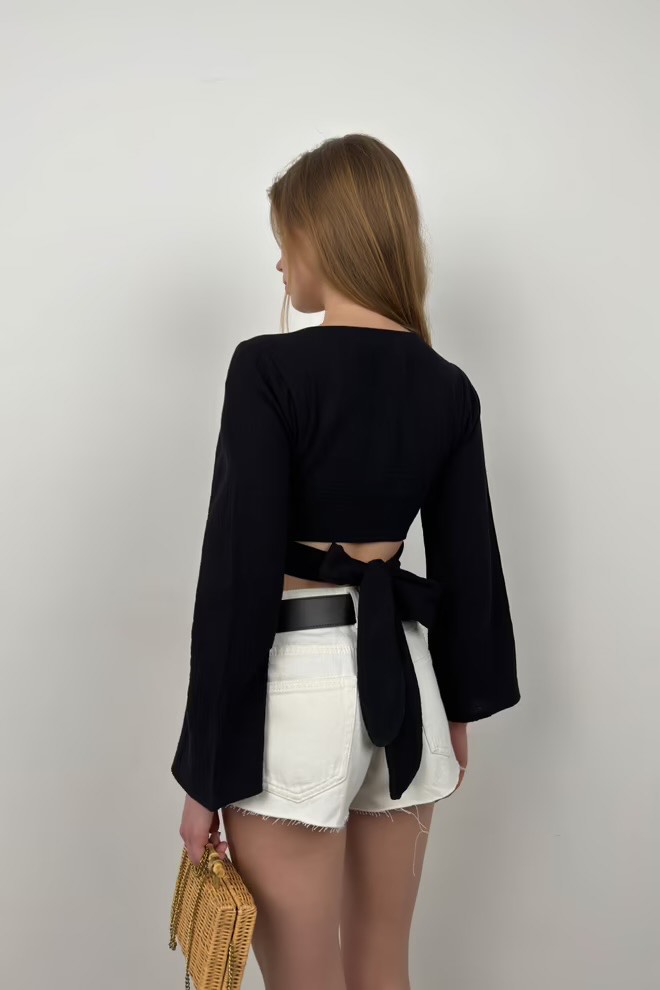 Black Faschion - Blusa negra de manga larga