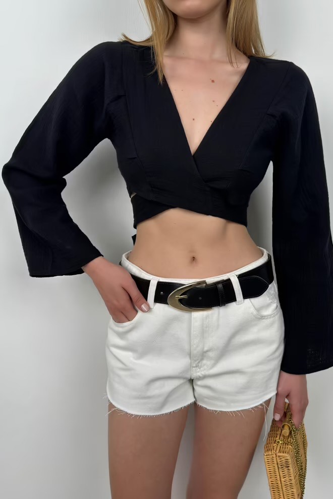 Black Faschion - Blusa negra de manga larga