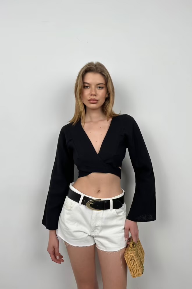 Black Faschion - Blusa negra de manga larga