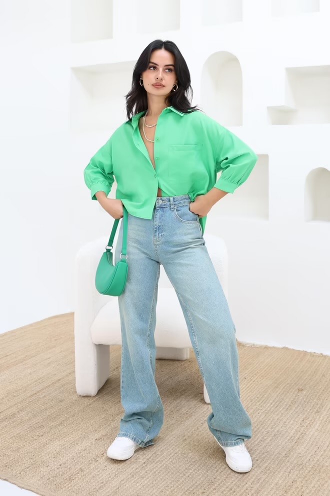 Reyon - Camisa corta verde claro - mujer