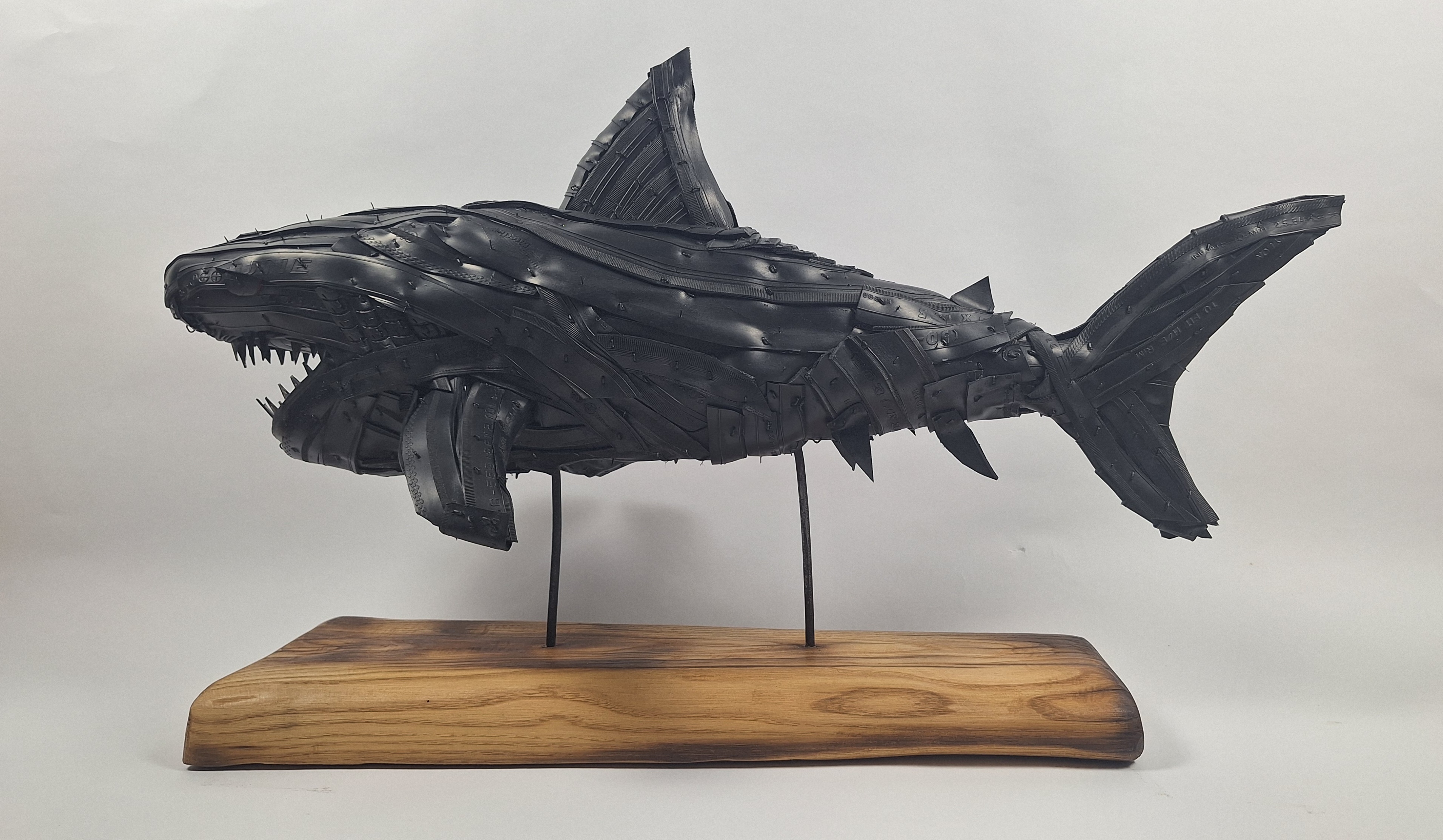 Shark, Handmade Sculpture out of Recycled Tires