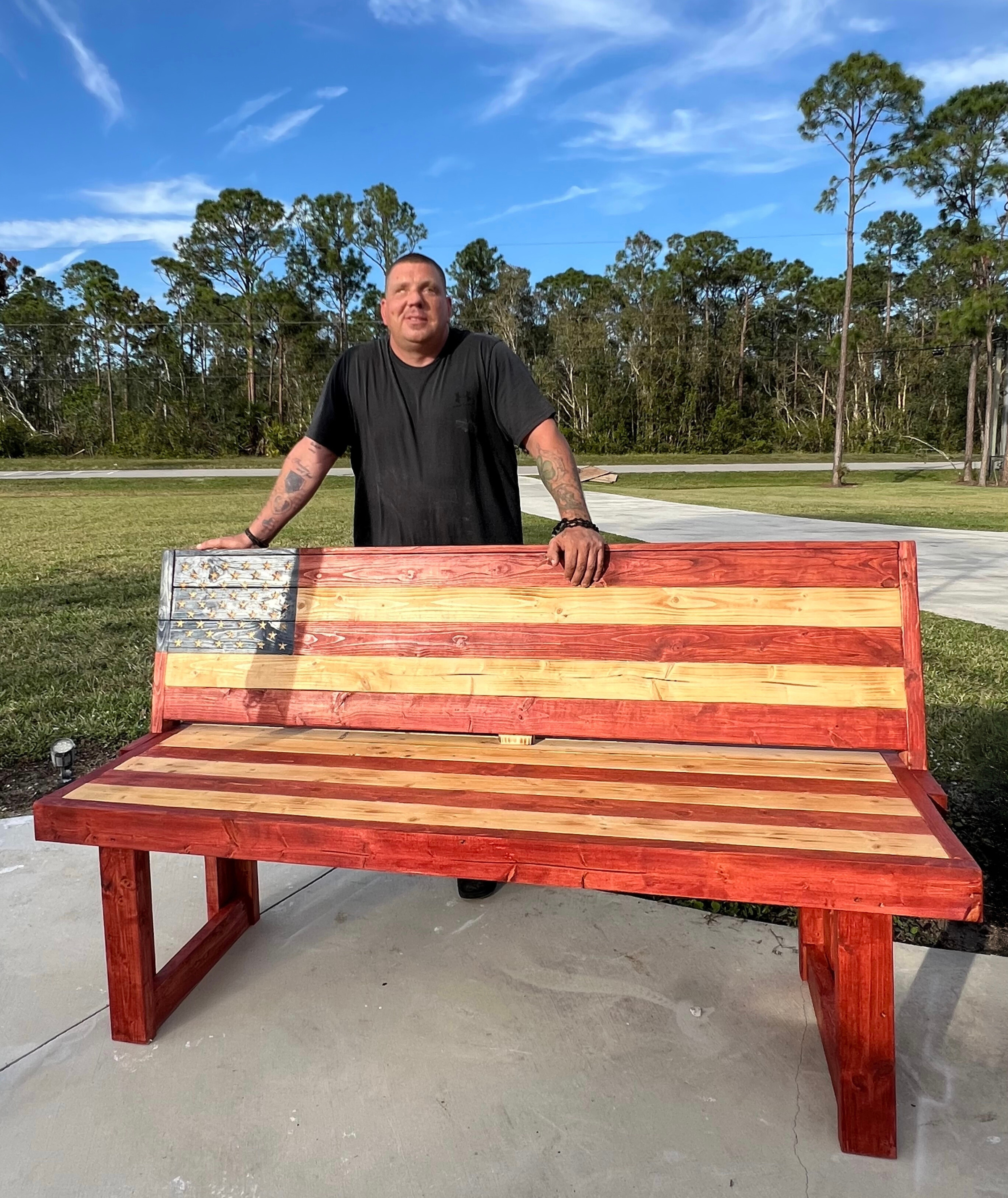 Custom American Flag Benches
