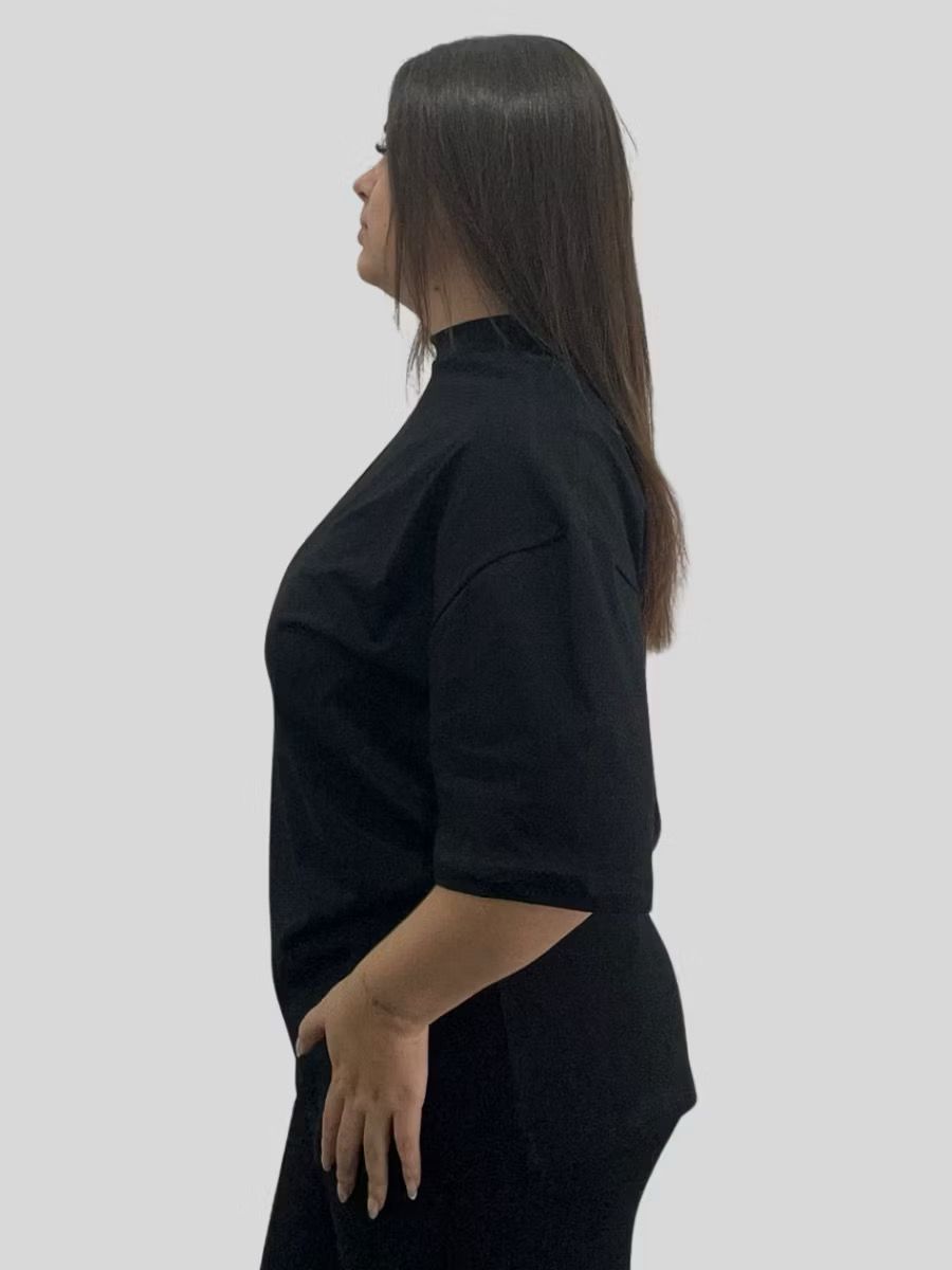 CAMISETA FIO 30.1 PENTEADA OVERSIZED PREMIUM PRETA FEMININA LISA