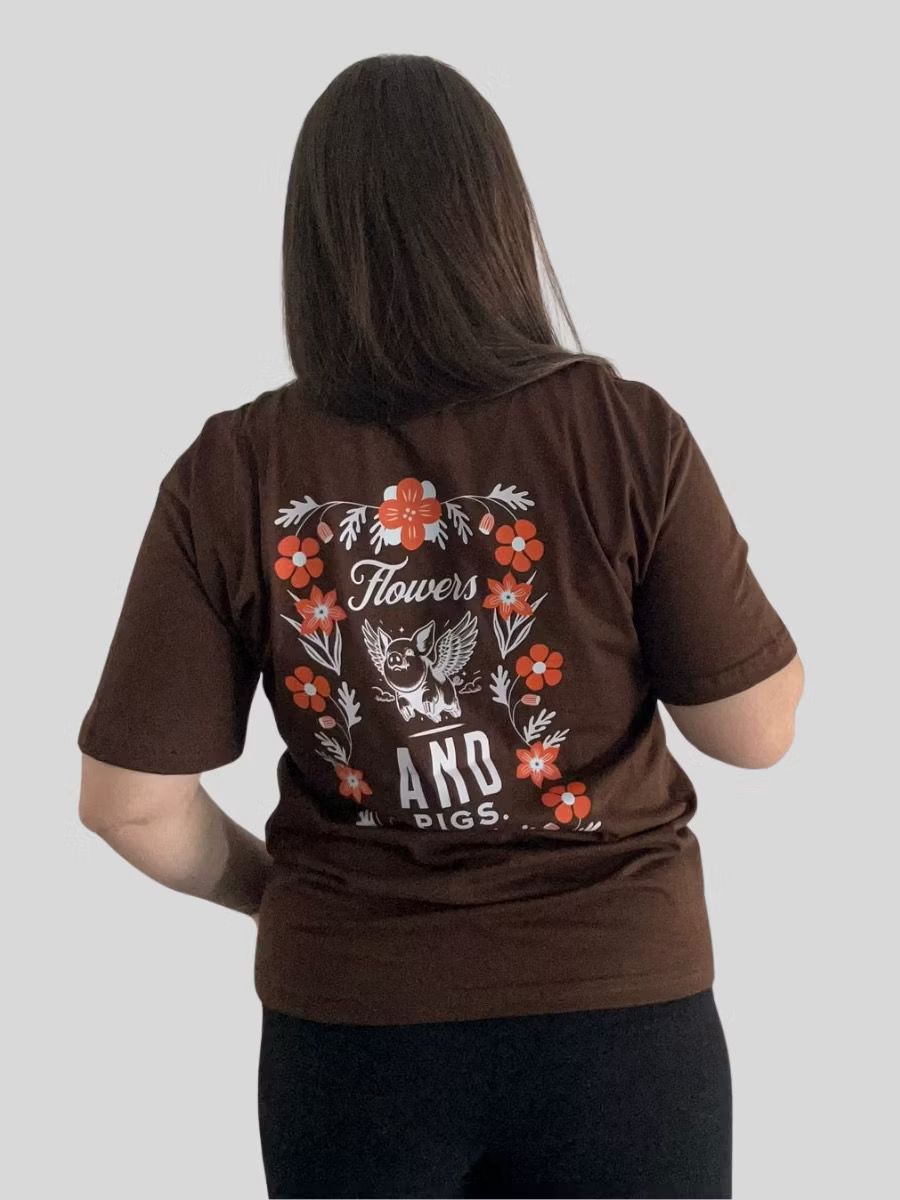 Camiseta 100% Algodão Marrom Porquinho Voador