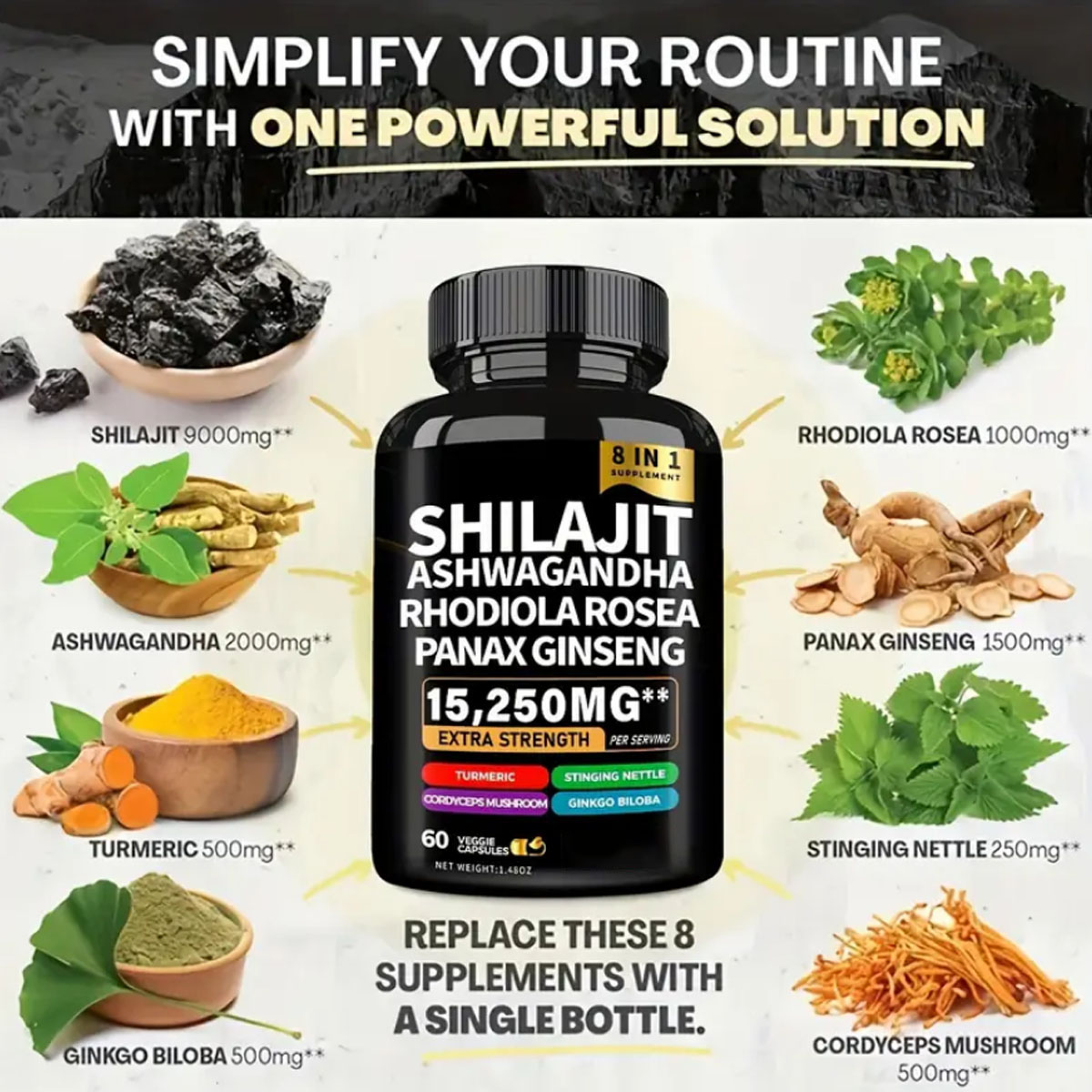 Lovovey - 8-in-1 Himalayan Organic Shilajit Capsule Supplement 