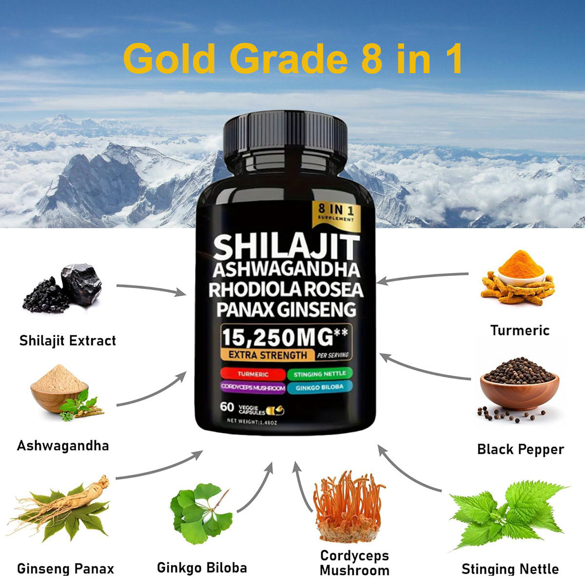 Lovovey - 8-in-1 Himalayan Organic Shilajit Capsule Supplement 