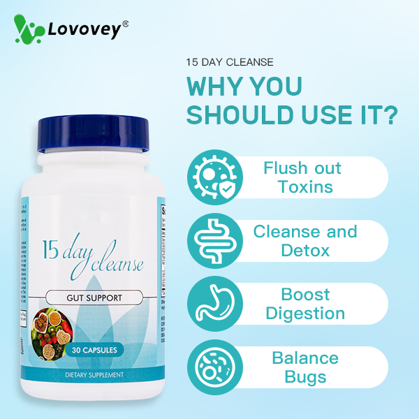 Lovovey 15-Day Gut & Colon Cleanse | Senna, Cascara, Psyllium | Caffeine-Free, Non-GMO | 30 Capsules 