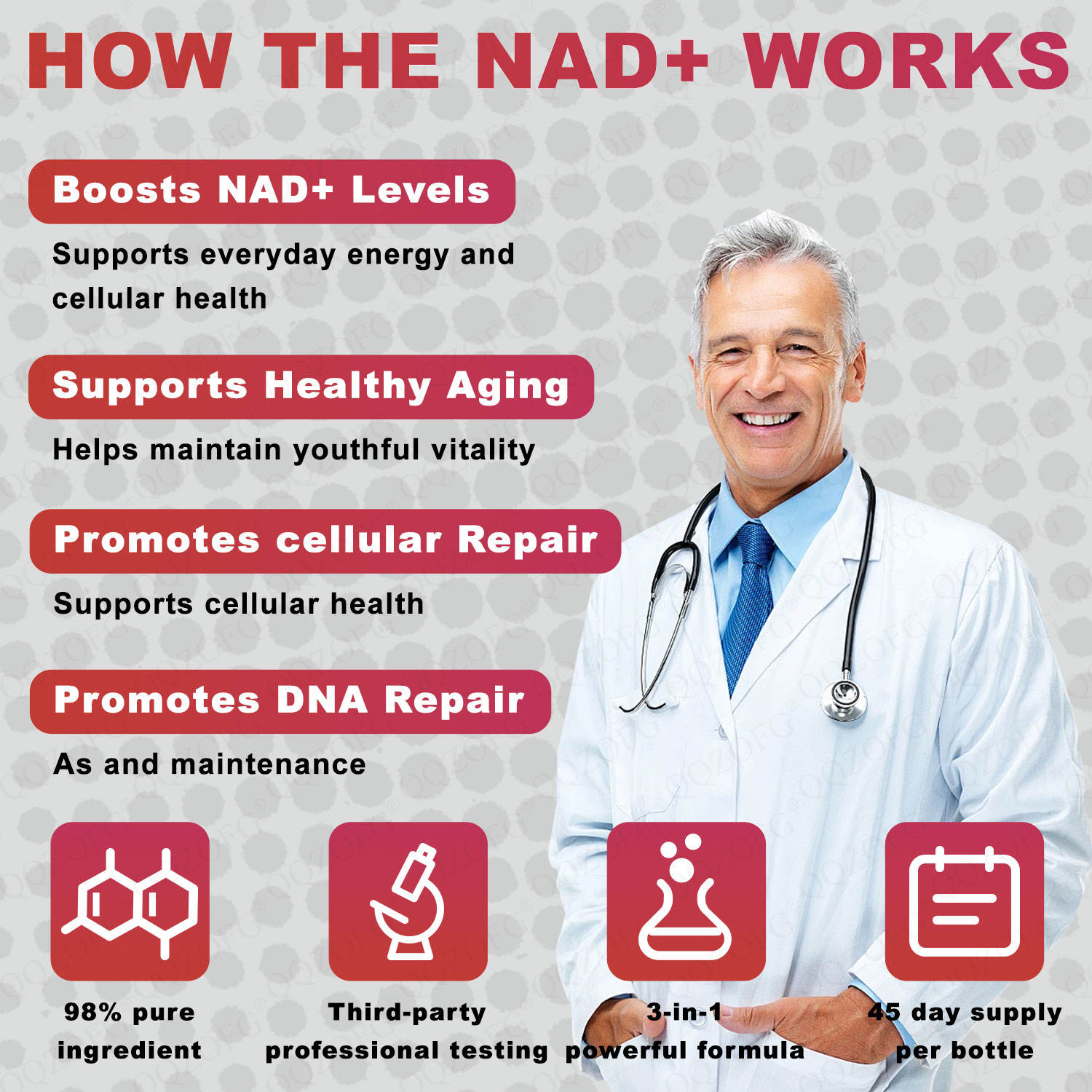 1000mg NAD+ Berry Flavor Drink Mix for Skin Aging Support, Energy, and Focus - 30 Pack