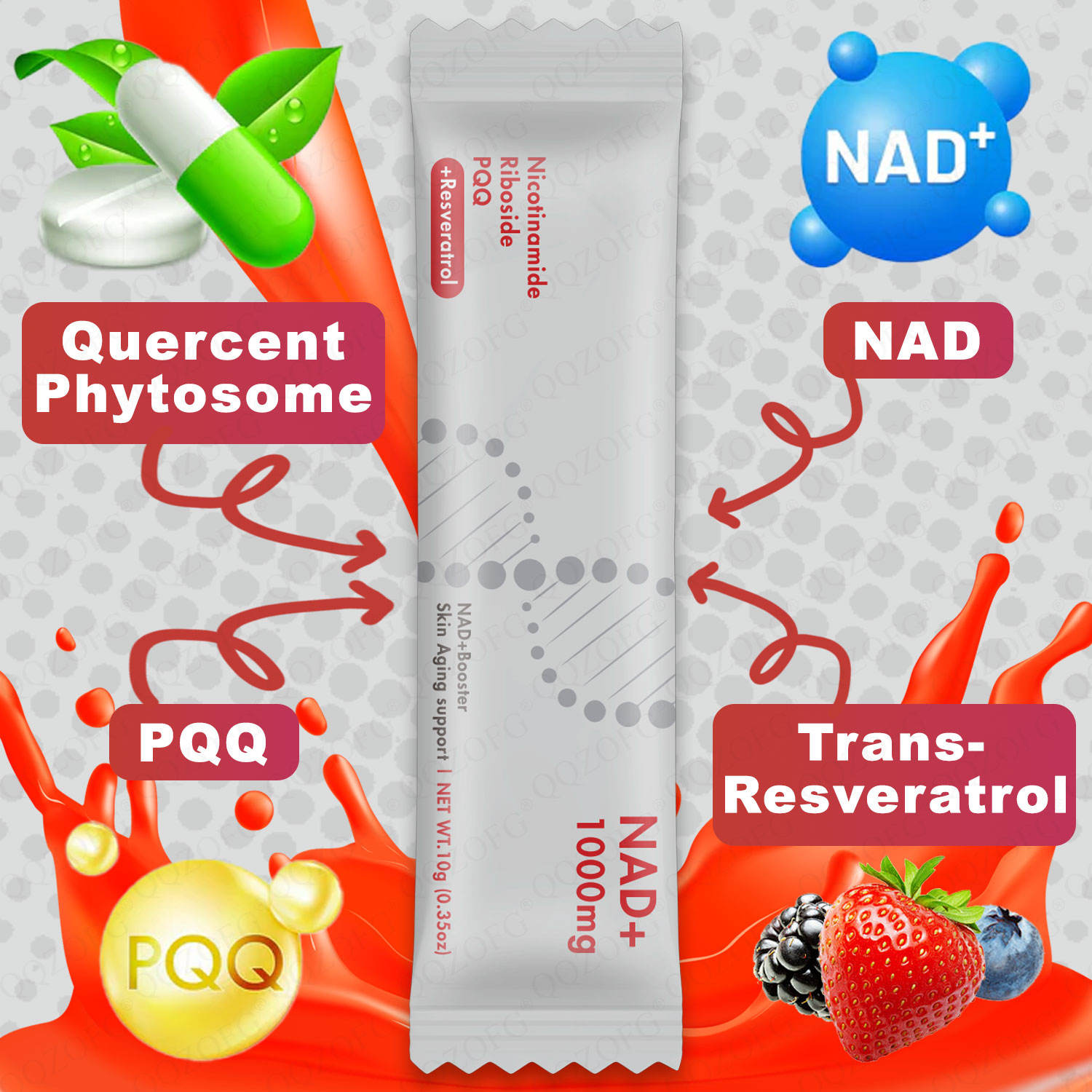 1000mg NAD+ Berry Flavor Drink Mix for Skin Aging Support, Energy, and Focus - 30 Pack