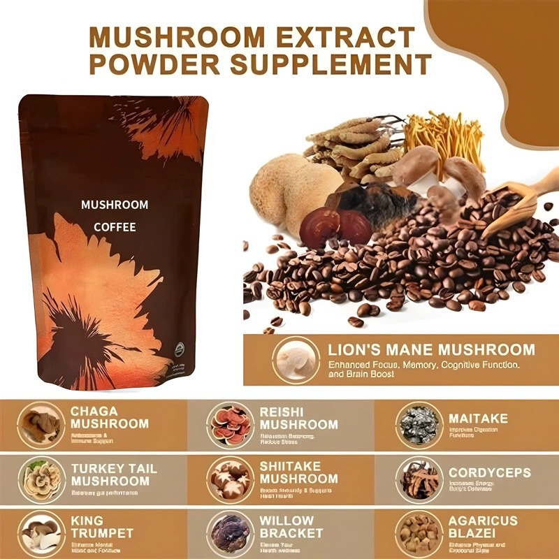 Mushroom Coffee Powder Supplement: Premium Mushroom Extract Blend for Daily Wellness
