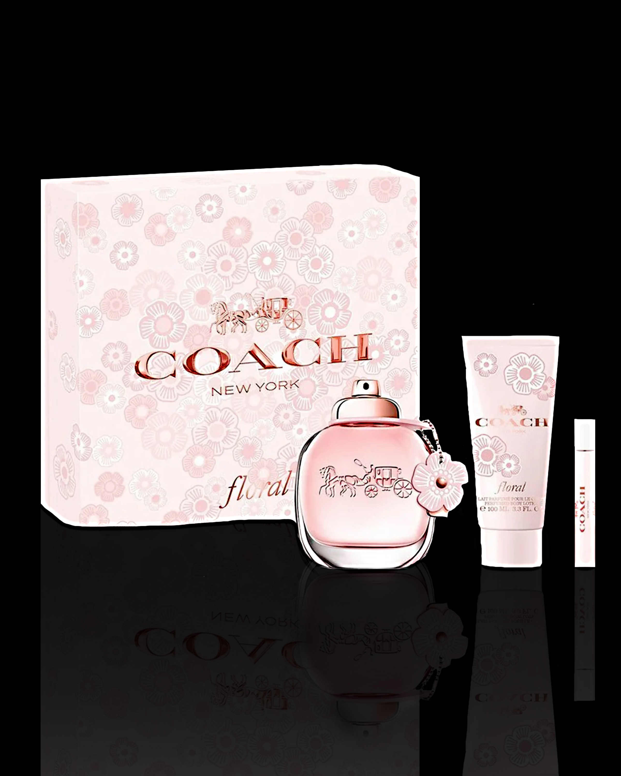 Coach Floral Gift Set for Women - 3 oz EDP, 0.25 oz Travel Spray, 3.3 oz Body Lotion