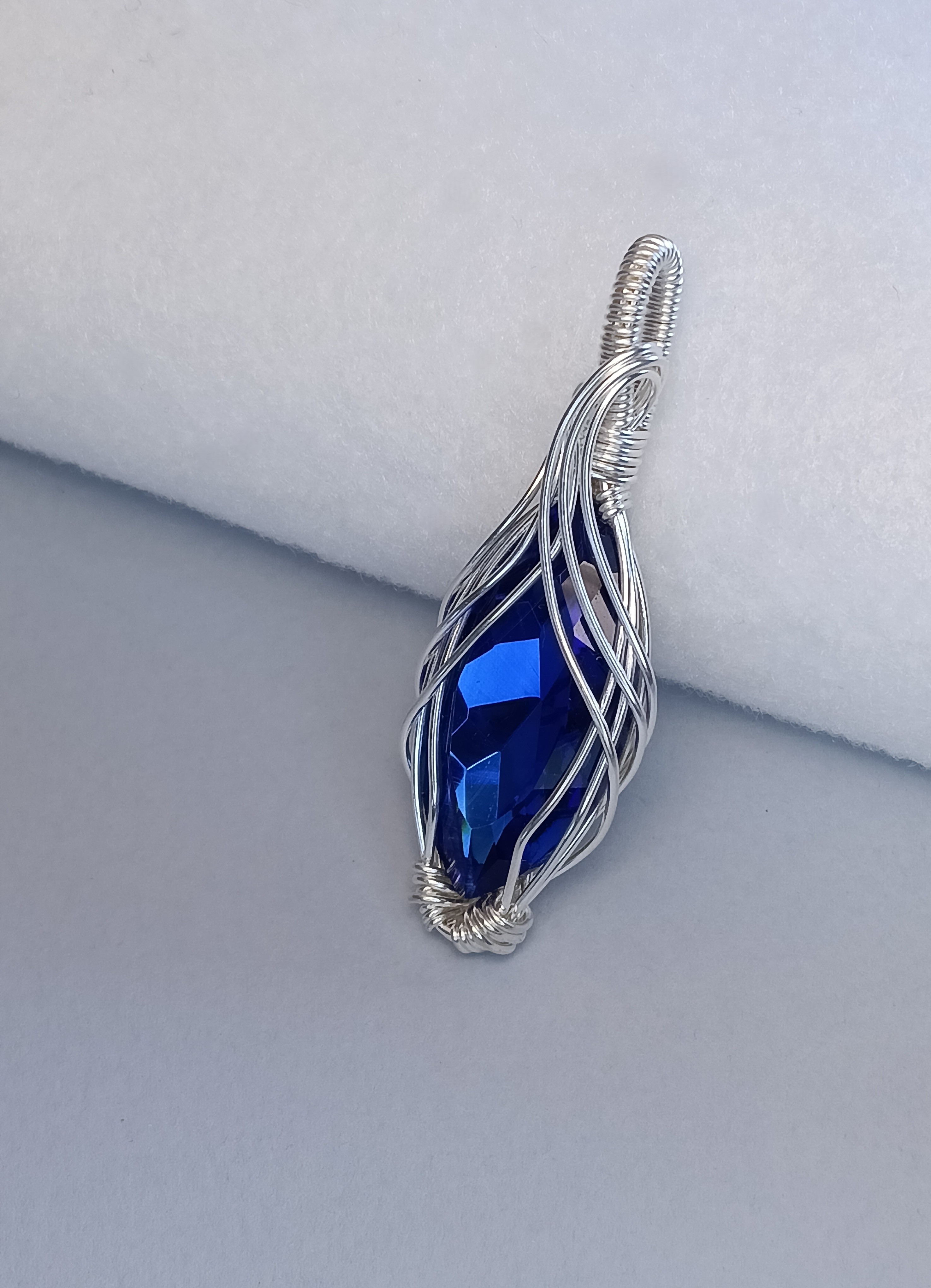 Pendente ''Abisso Blu''- silver filled e cristallo