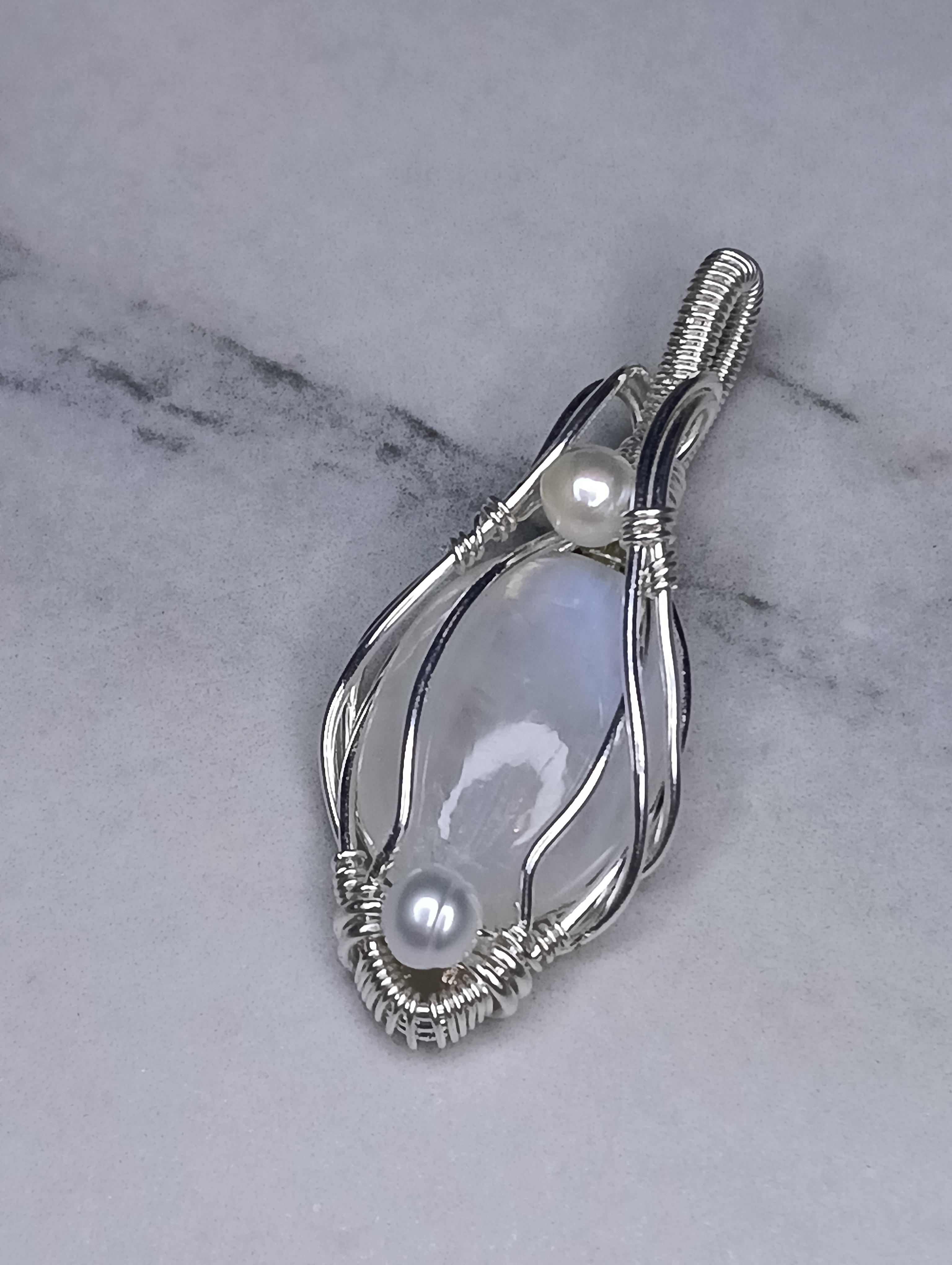 Pendente in Silver Filled con Pietra di Luna e Perle