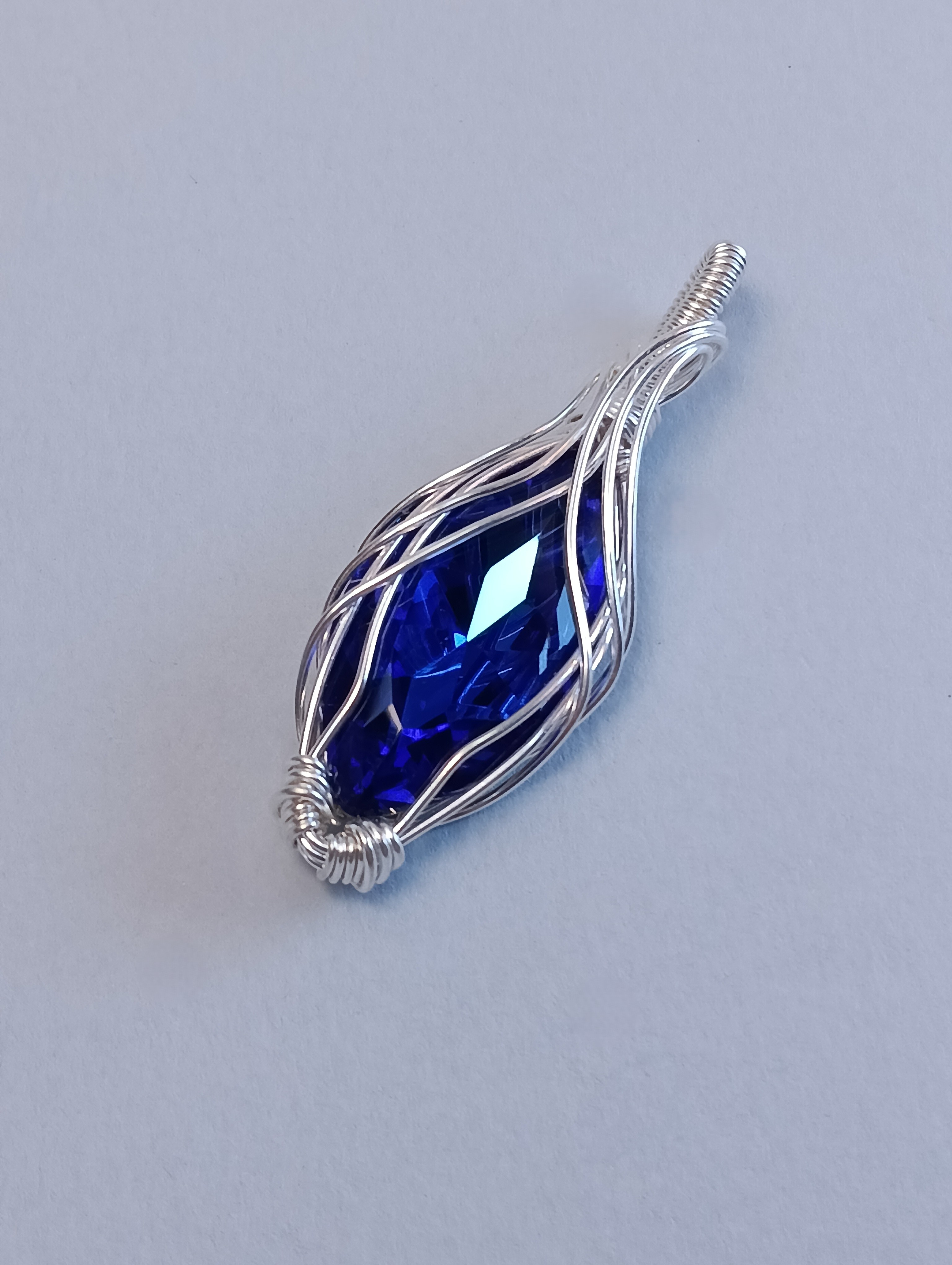 Pendente ''Abisso Blu''- silver filled e cristallo