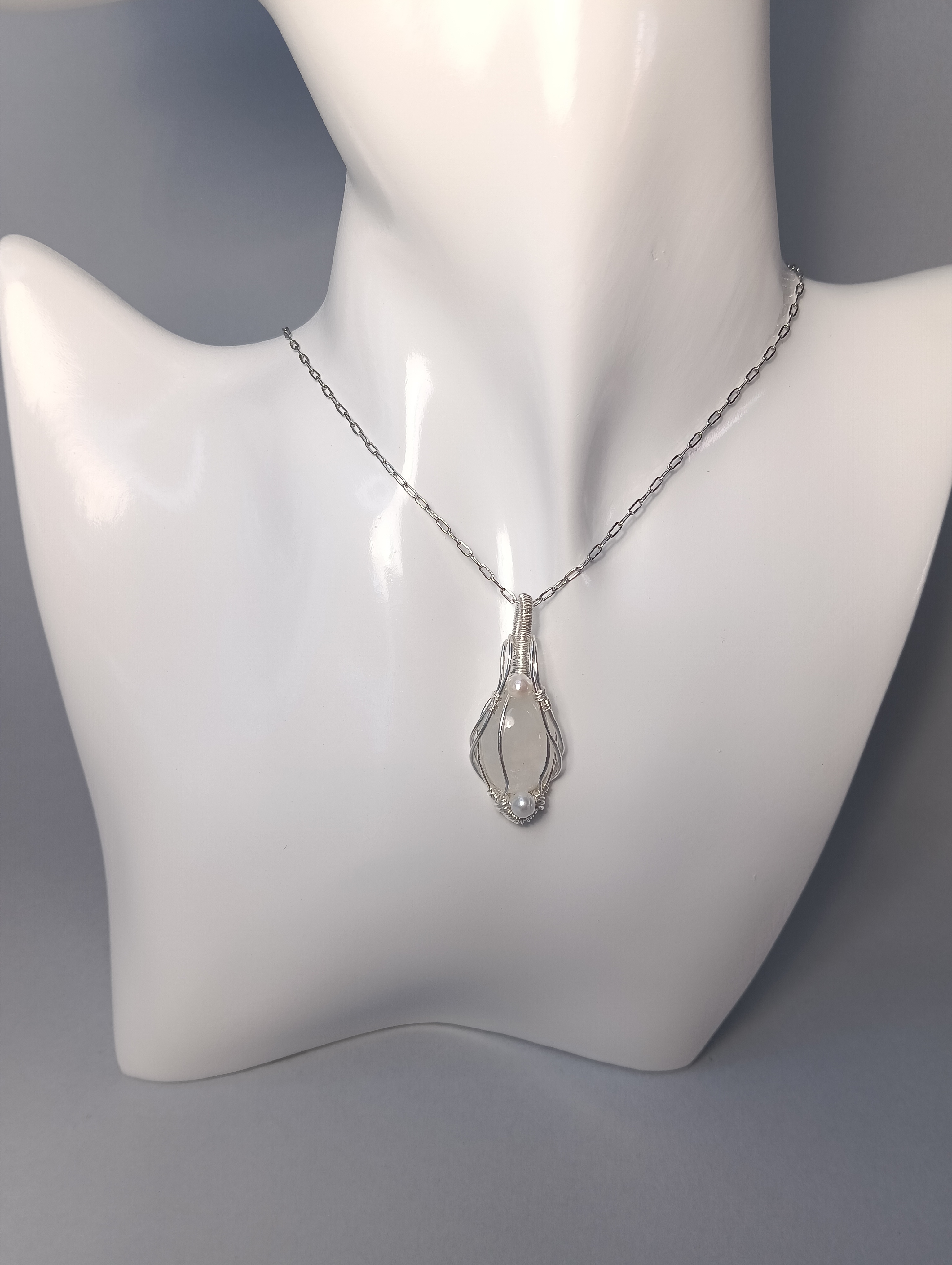 Pendente in Silver Filled con Pietra di Luna e Perle