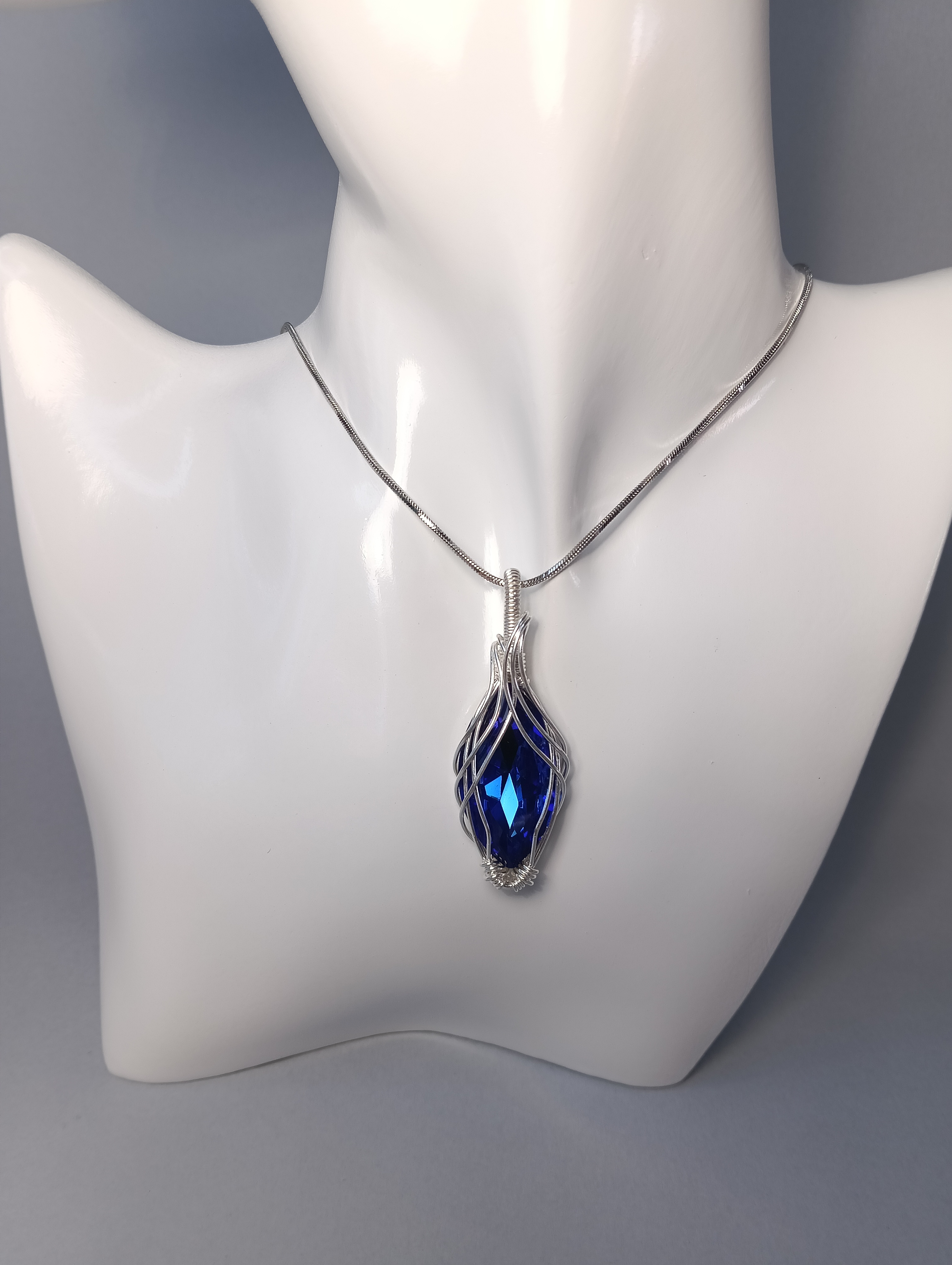 Pendente ''Abisso Blu''- silver filled e cristallo