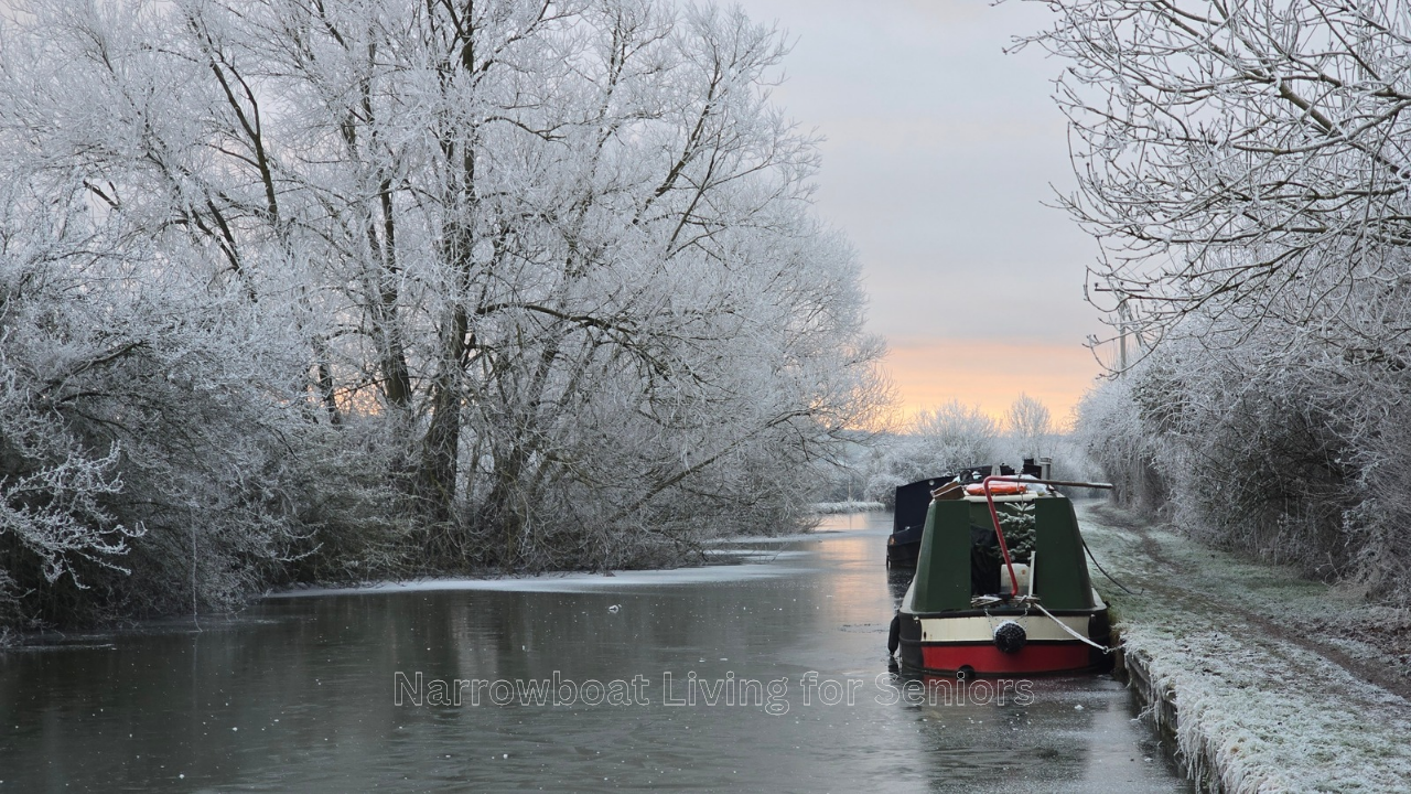 A4 Frosty Narrowboat Photo Print in Landscape