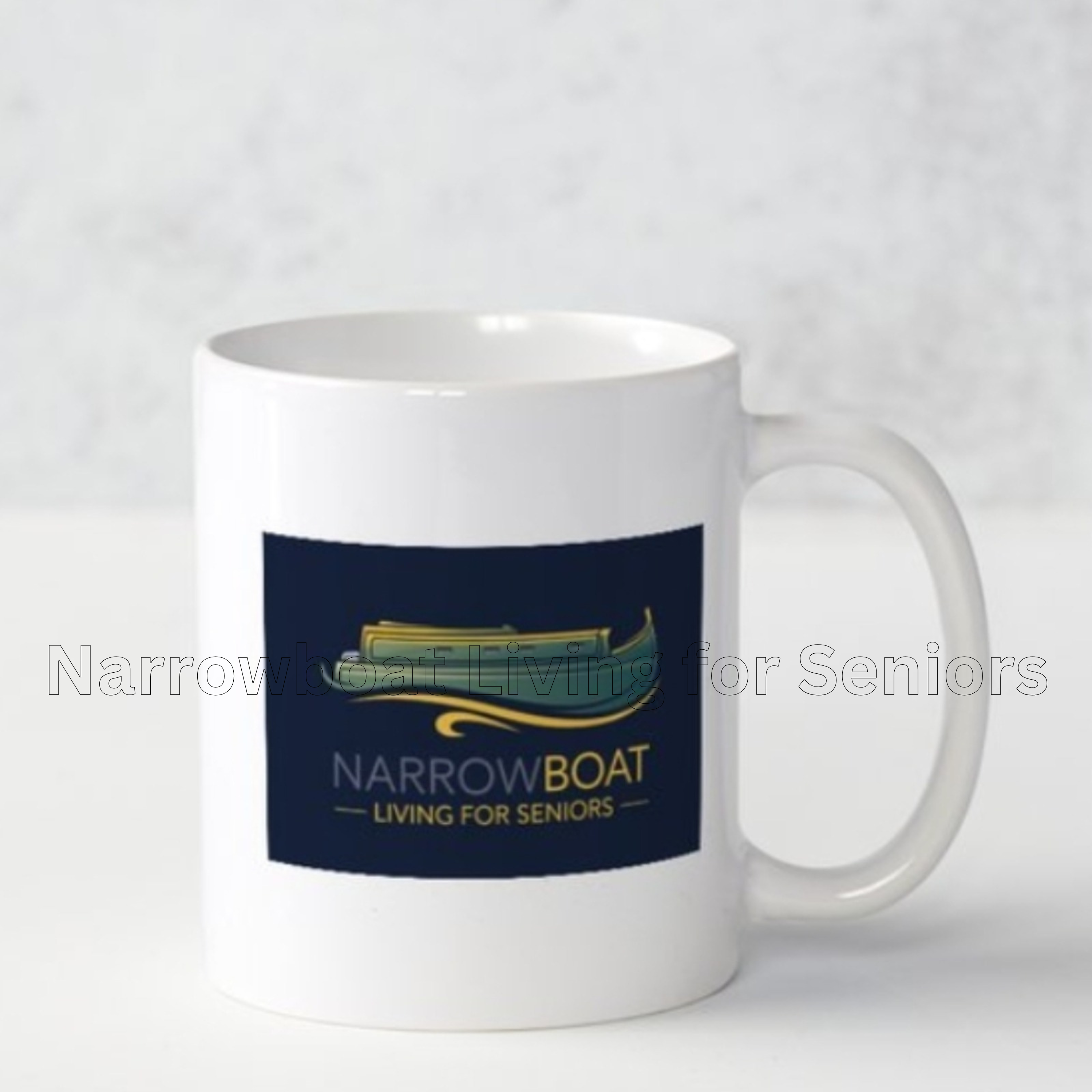 White Coffee Mug with blue logo