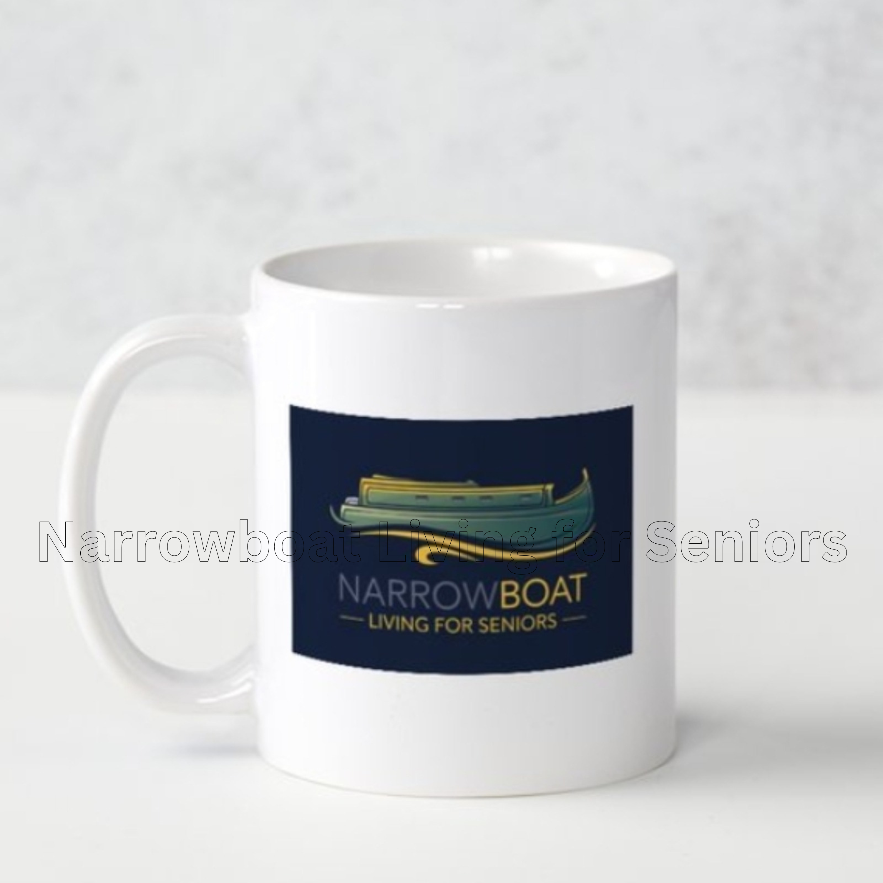 White Coffee Mug with blue logo