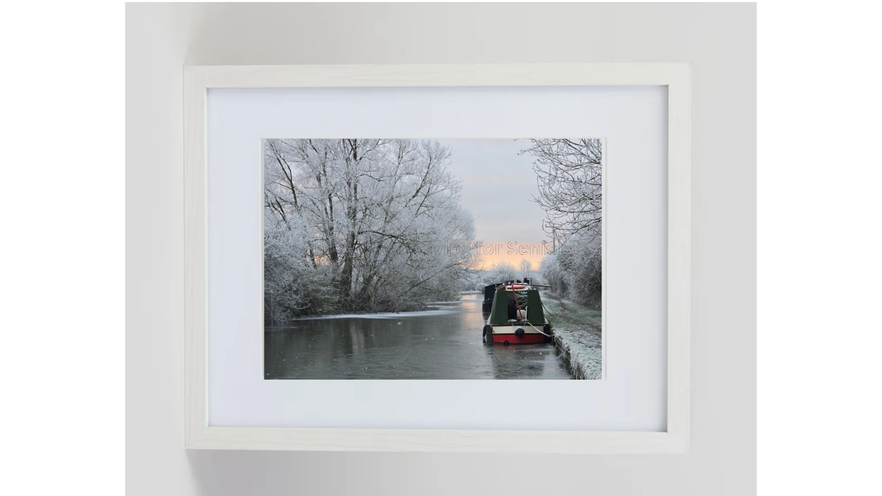 A4 Frosty Narrowboat Photo Print with frame in Landscape