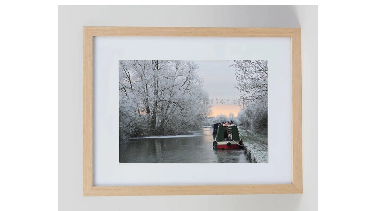 A4 Frosty Narrowboat Photo Print with frame in Landscape