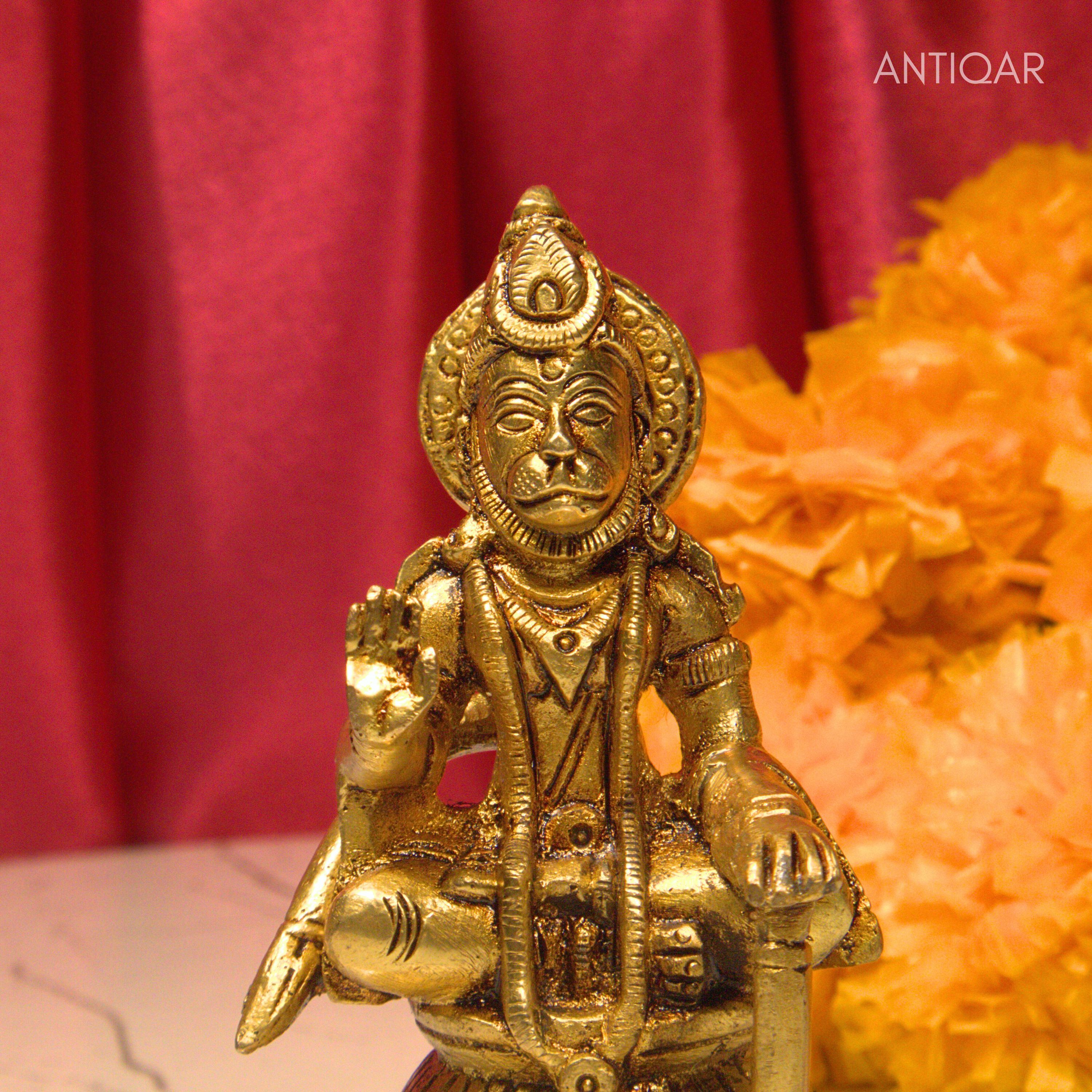 Shree Hanuman Ji Brass Idol | Handcrafted for Worship & Decor | Temple, Office & Vehicle Decor