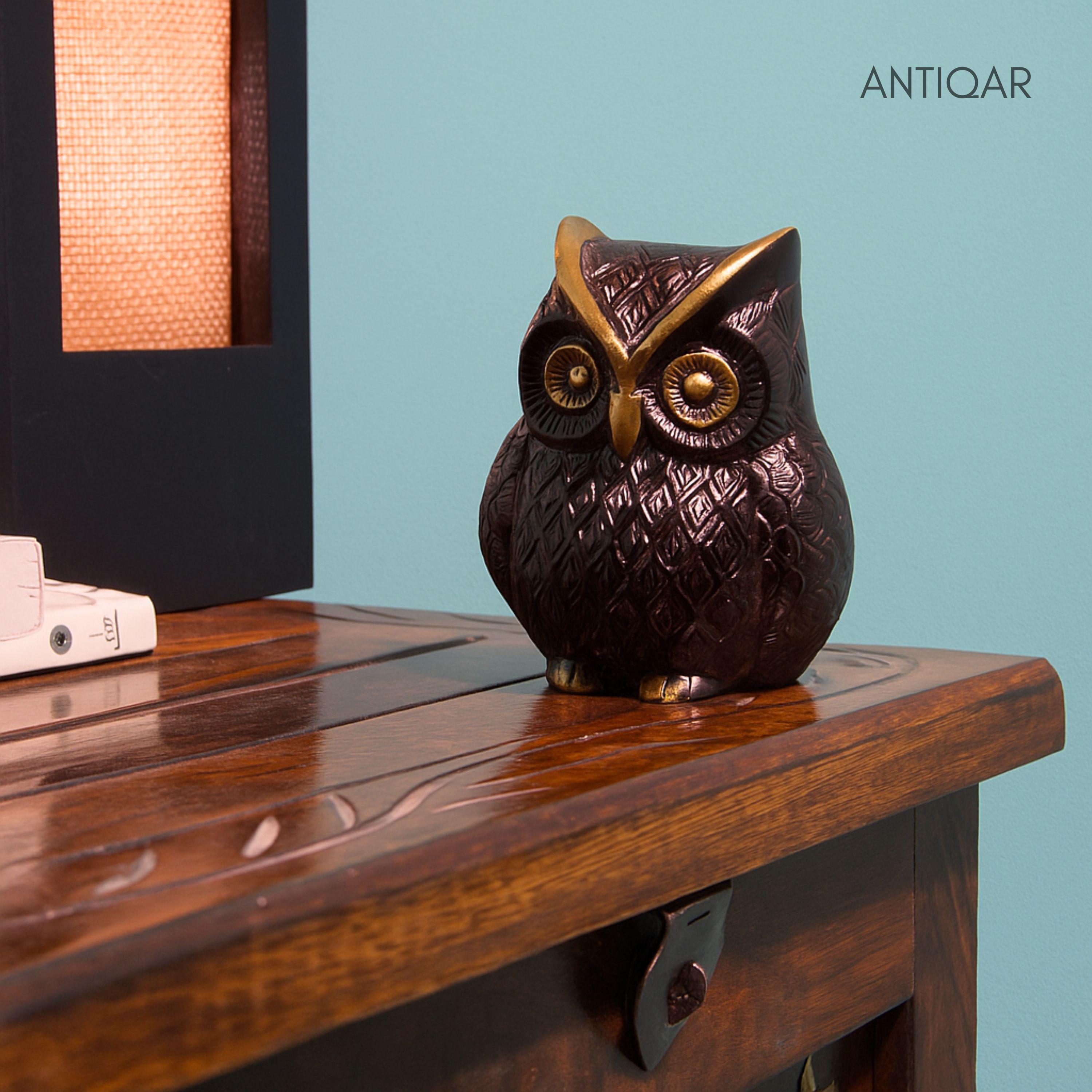 Brass Owl Figurine  7 cm | Brown Antique Finish | Handcrafted Showpiece for Home, Temple & Table Decor