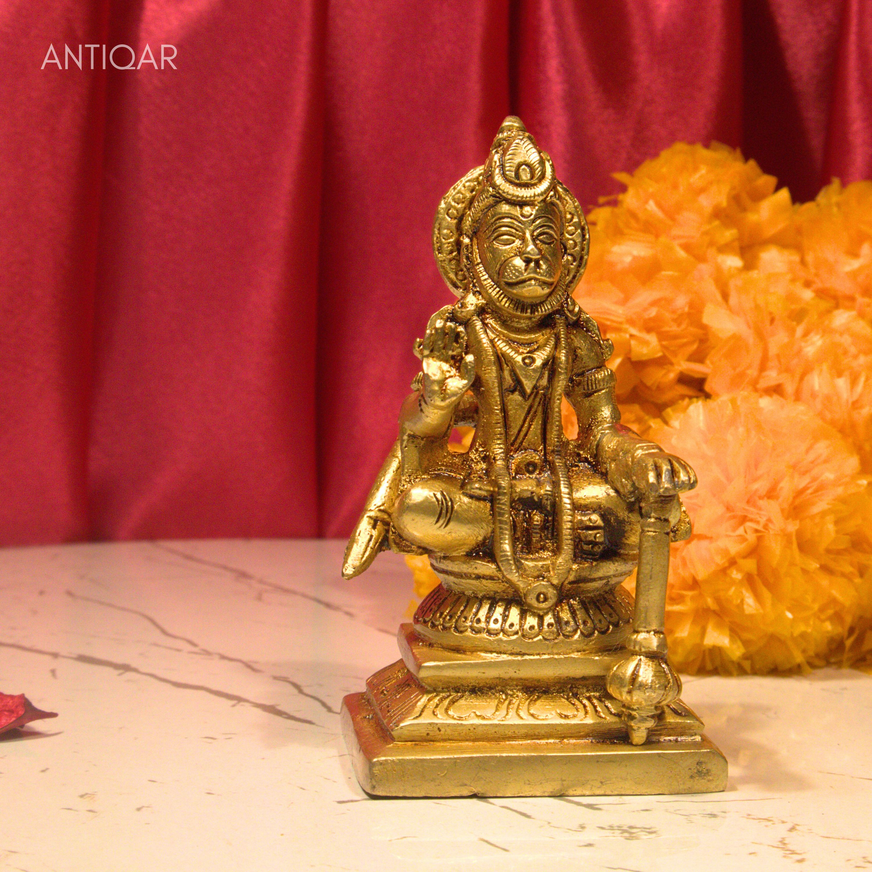 Shree Hanuman Ji Brass Idol | Handcrafted for Worship & Decor | Temple, Office & Vehicle Decor