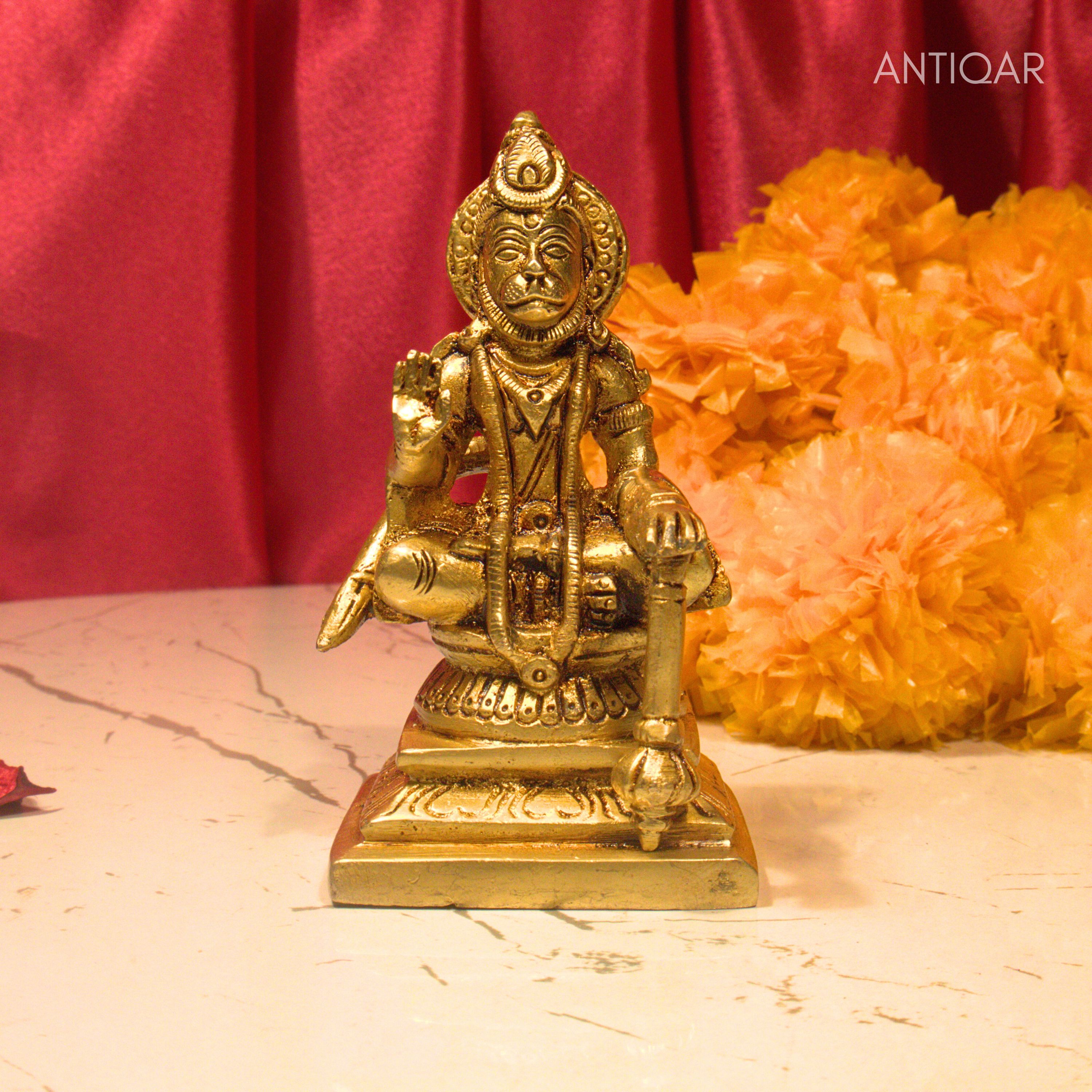 Shree Hanuman Ji Brass Idol | Handcrafted for Worship & Decor | Temple, Office & Vehicle Decor